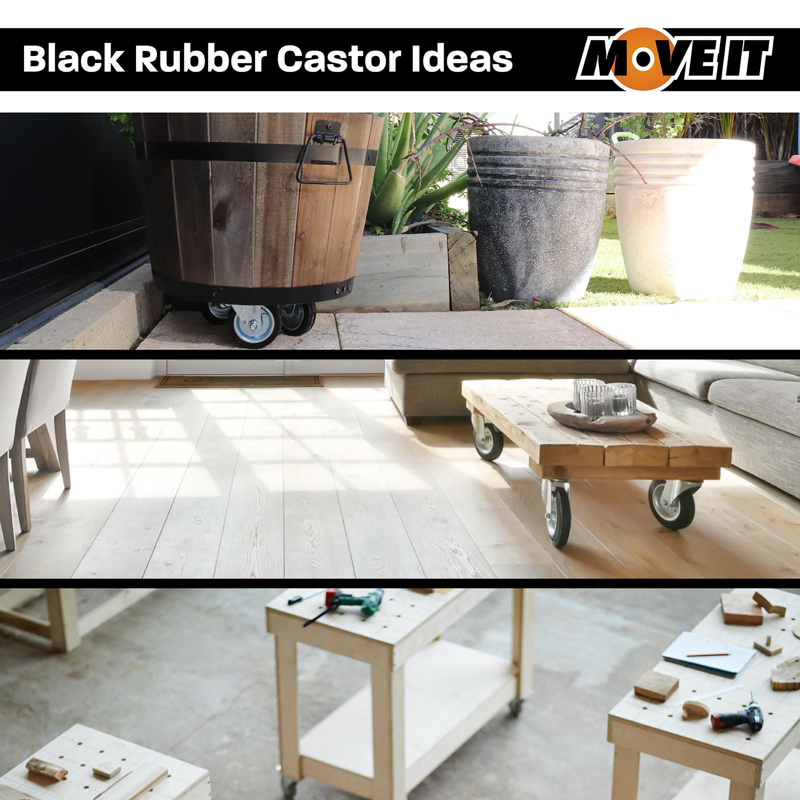 Move It 100mm 70kg Black Rubber Fixed Plate Castor 7 Move It 100mm 70kg Black Rubber Fixed Plate Castor