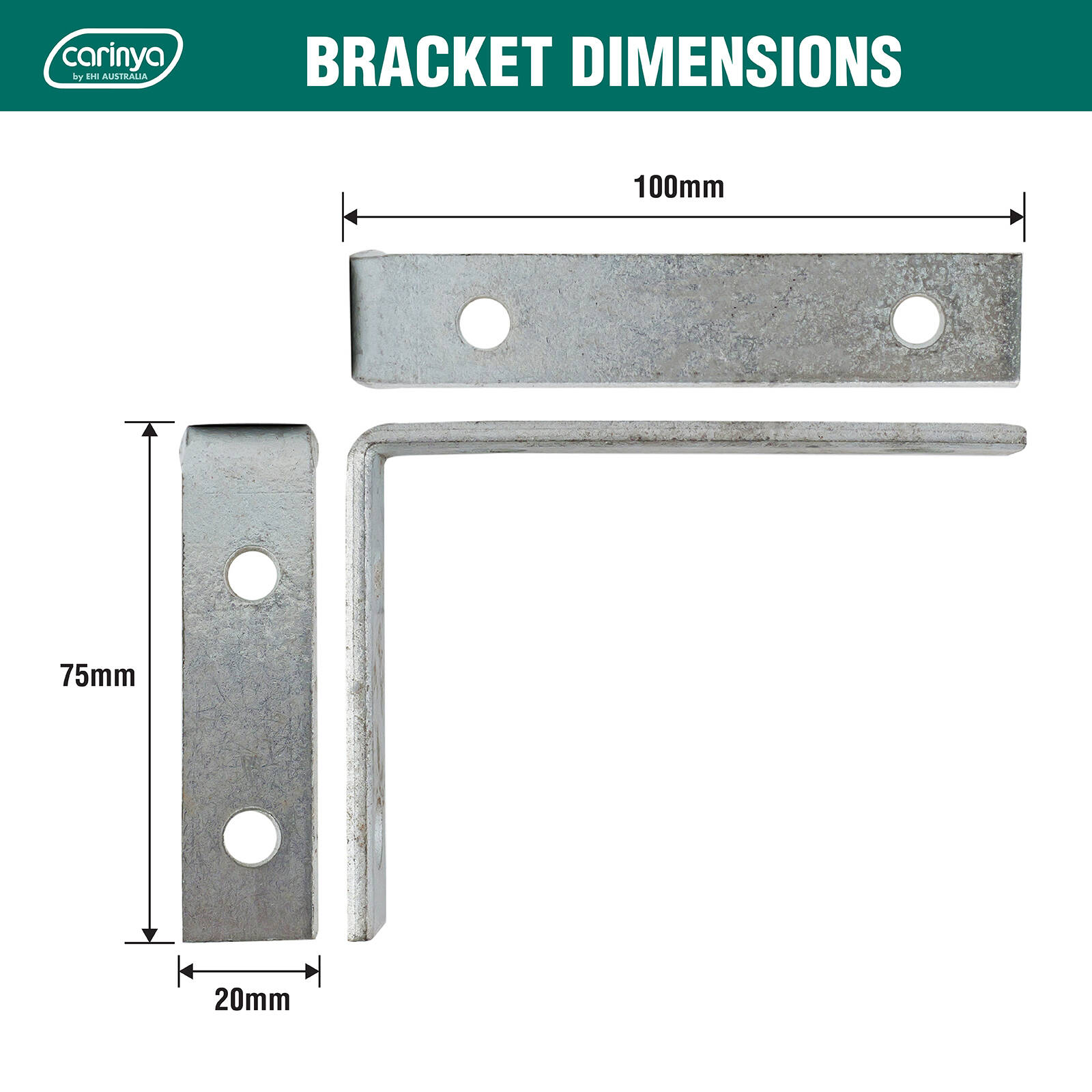 Carinya 100 x 75mm Zinc Plated Heavy Duty Angle Bracket 6 Carinya 100 x 75mm Zinc Plated Heavy Duty Angle Bracket