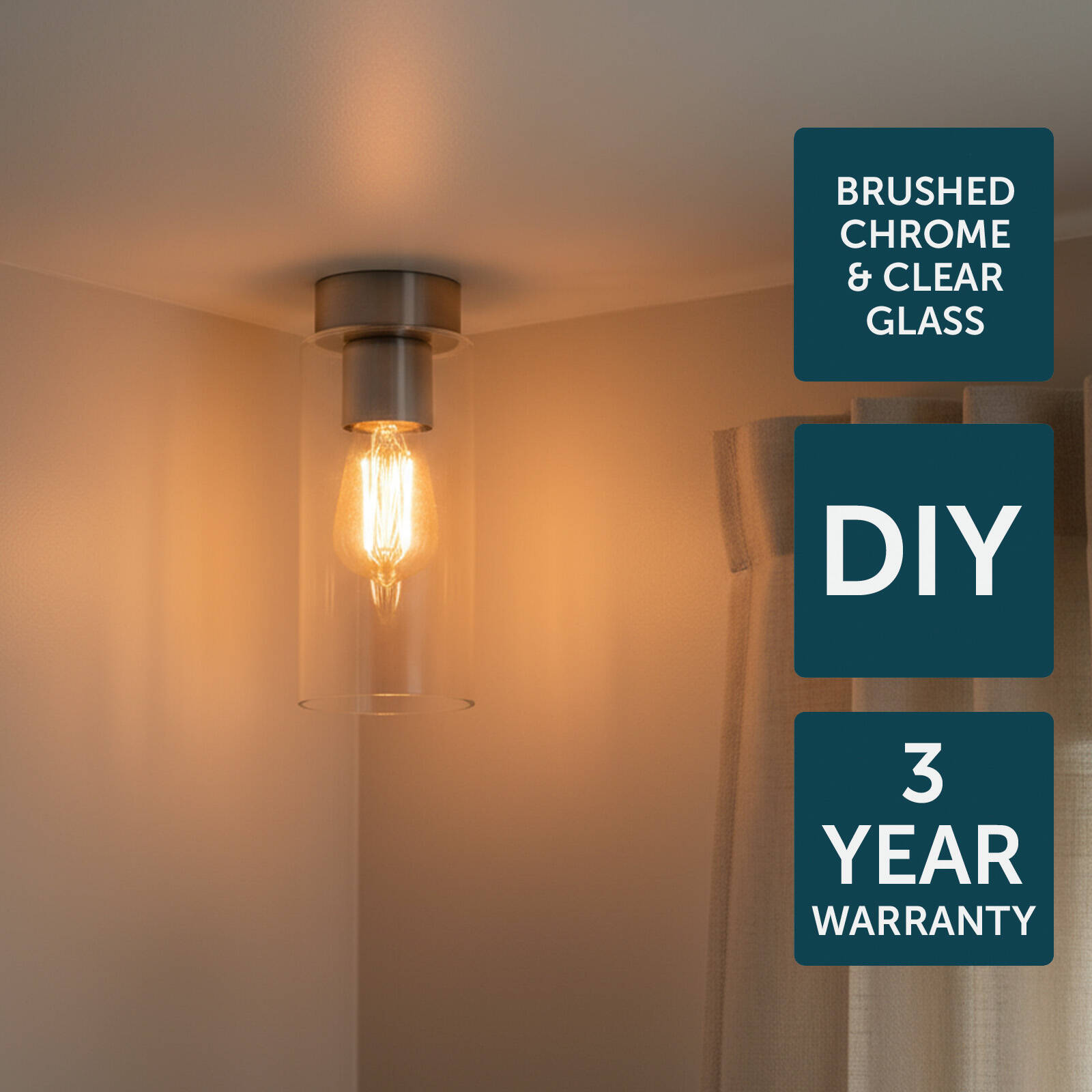 Brilliant 10cm Brushed Chrome Juno DIY Install Batten Fix Light Shade 6 Brilliant 10cm Brushed Chrome Juno DIY Install Batten Fix Light Shade