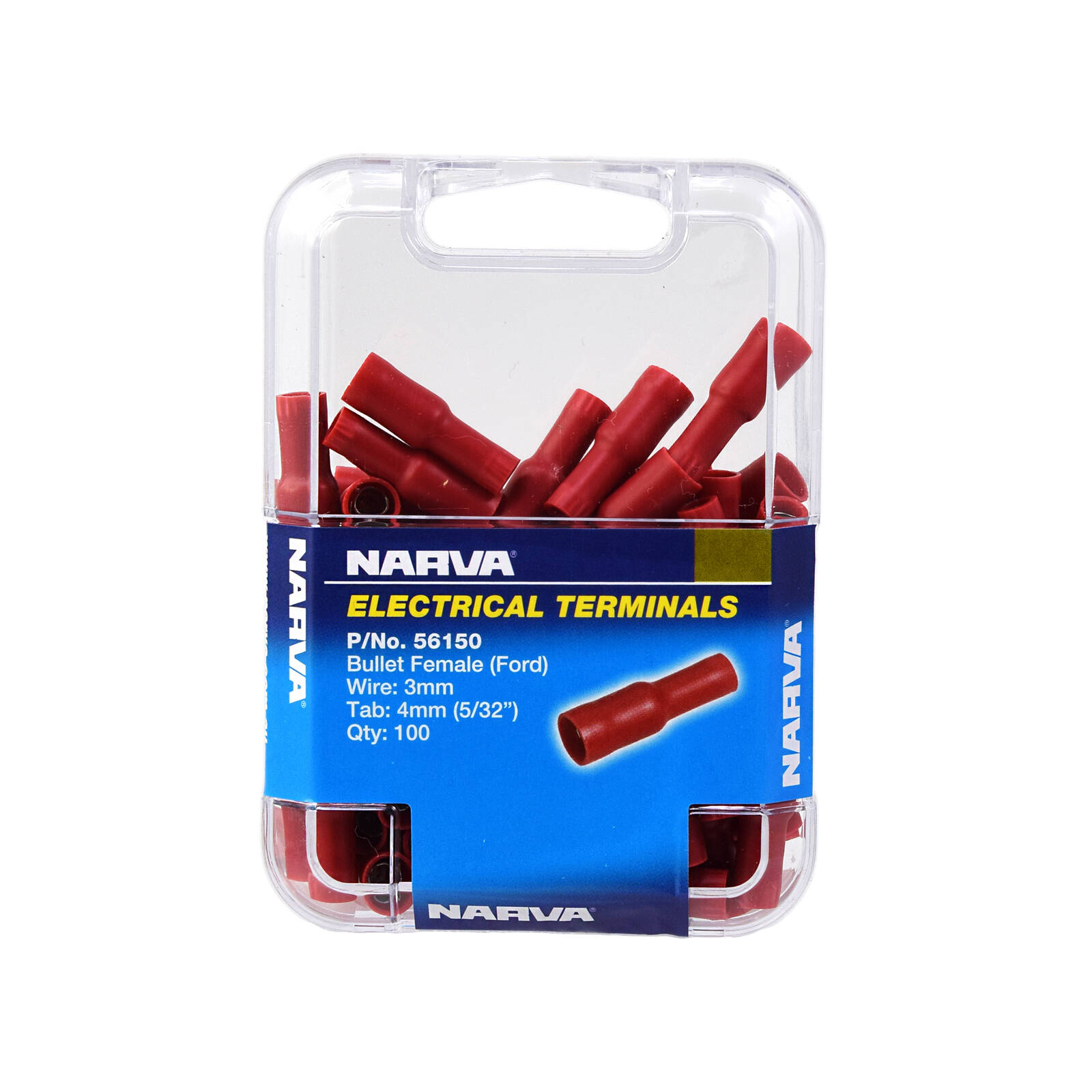 Narva 2.5-3mm / 4mm Red Double Crimped Female Bullet Terminal - 100 Pack