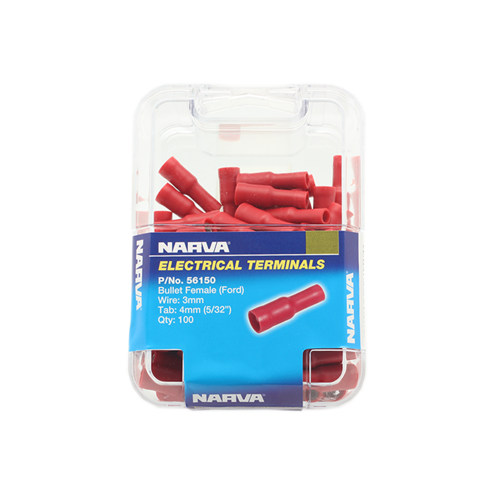 Narva 2.5-3mm / 4mm Red Double Crimped Female Bullet Terminal - 100 Pack