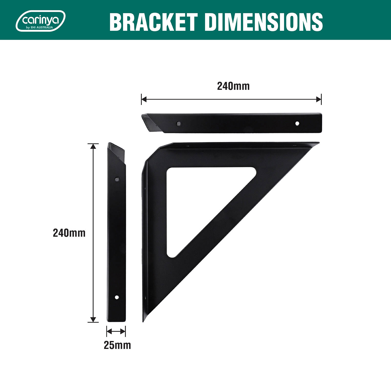 Carinya 240 x 240mm Black Triangle Stayed Bracket 5 Carinya 240 x 240mm Black Triangle Stayed Bracket
