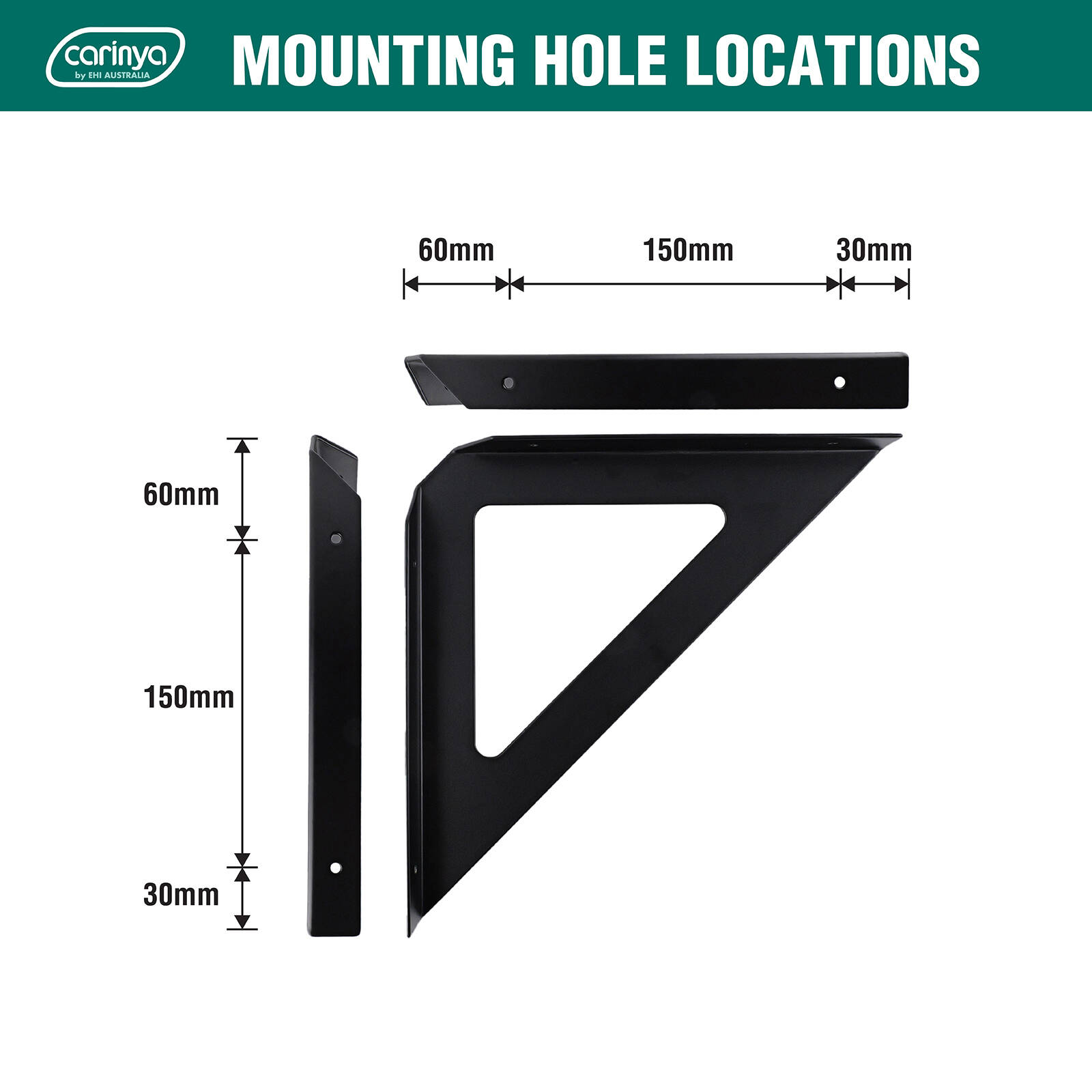 Carinya 240 x 240mm Black Triangle Stayed Bracket 6 Carinya 240 x 240mm Black Triangle Stayed Bracket
