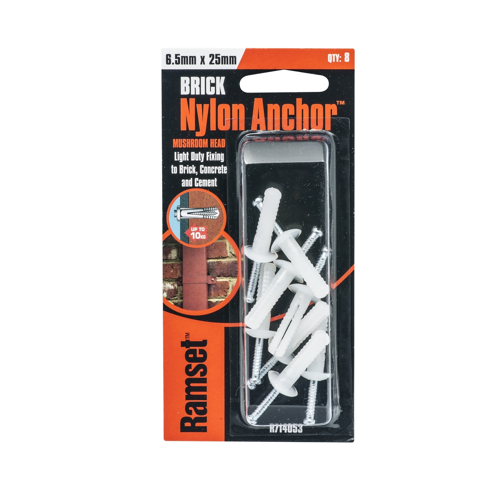 Ramset 6.5 x 25mm Mushroom Head Brick Nylon Anchor - 8 Pack