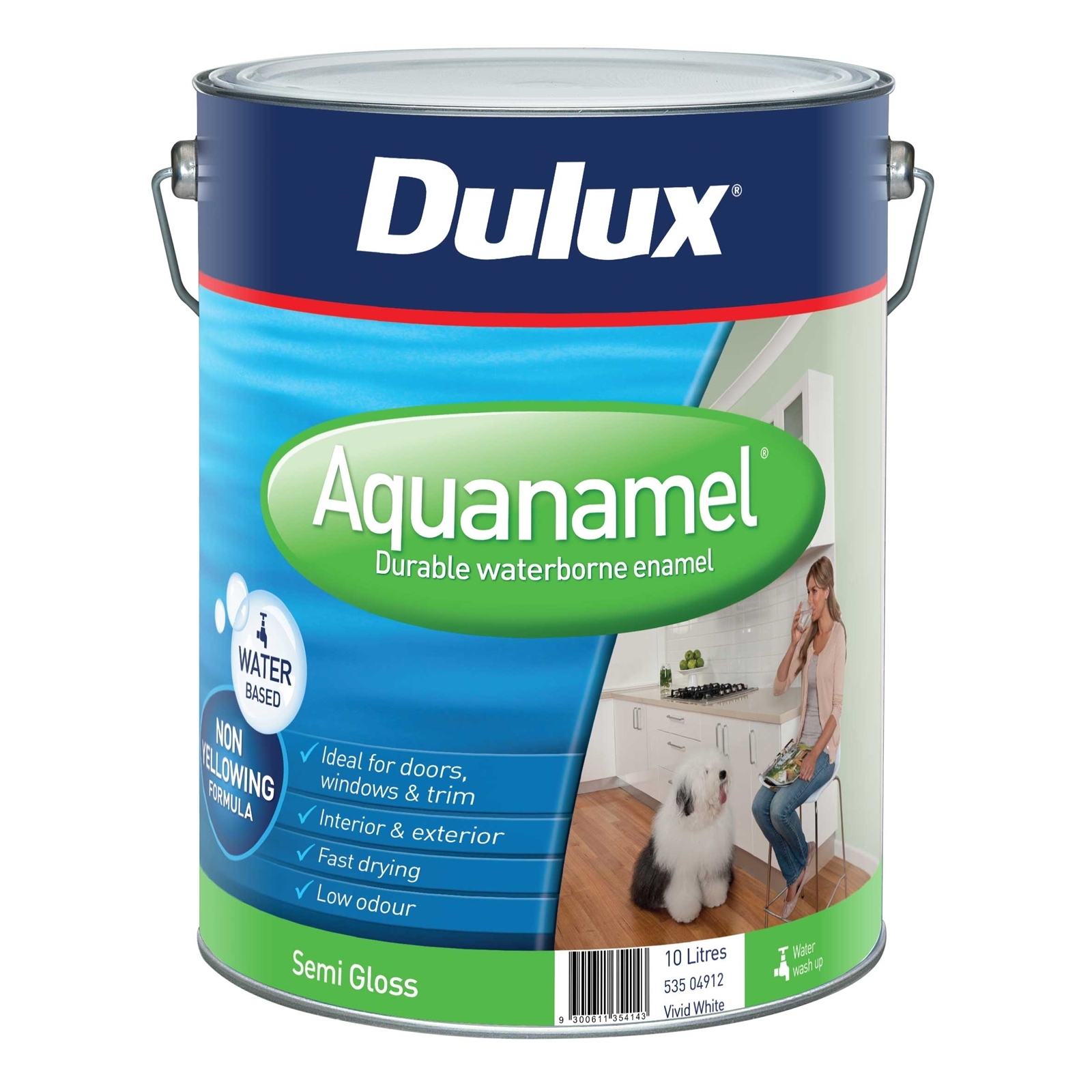 Dulux 10L Aquanamel Semi Gloss Vivid White Enamel Paint