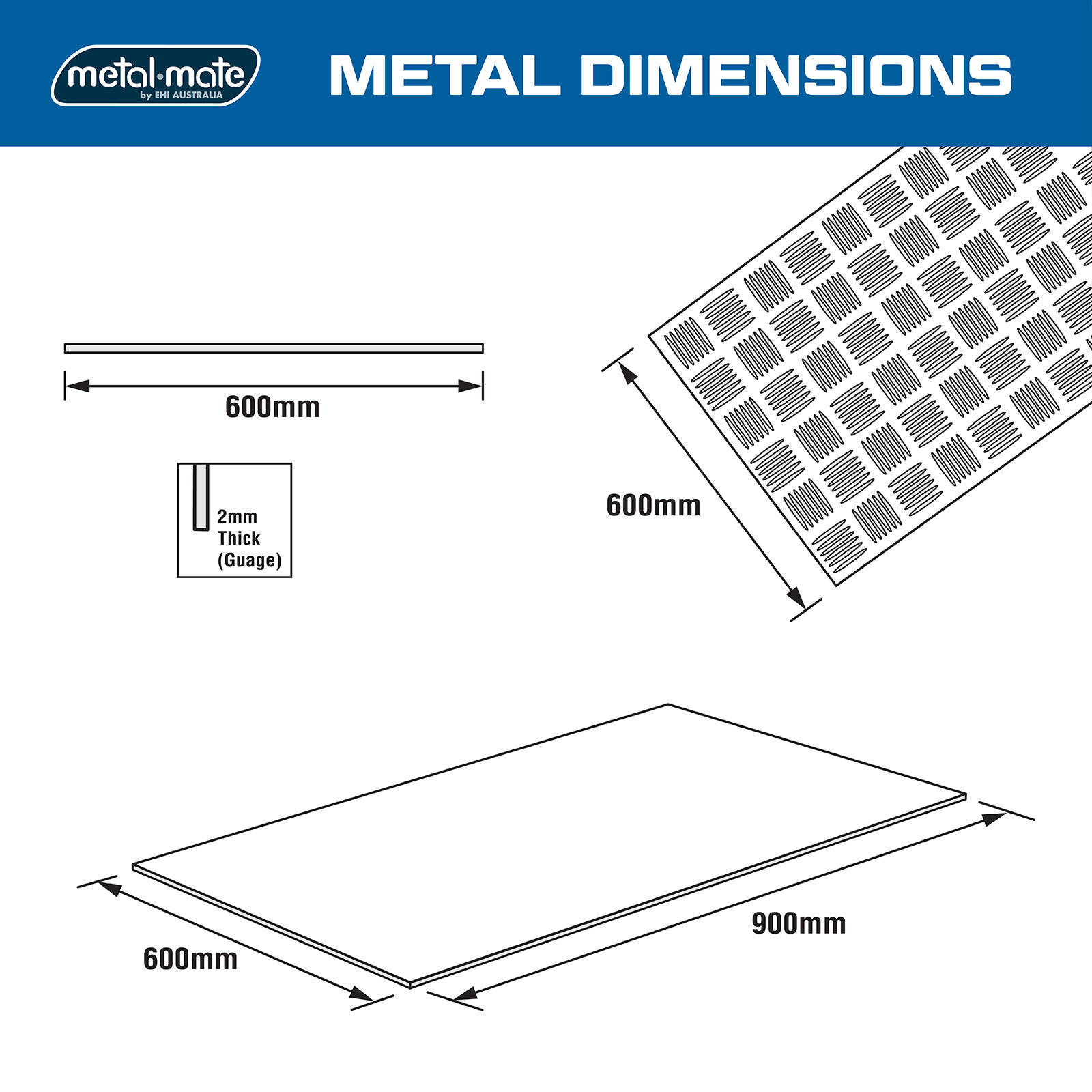 Metal Mate 600 x 900 x 2mm Aluminium Tread Plate