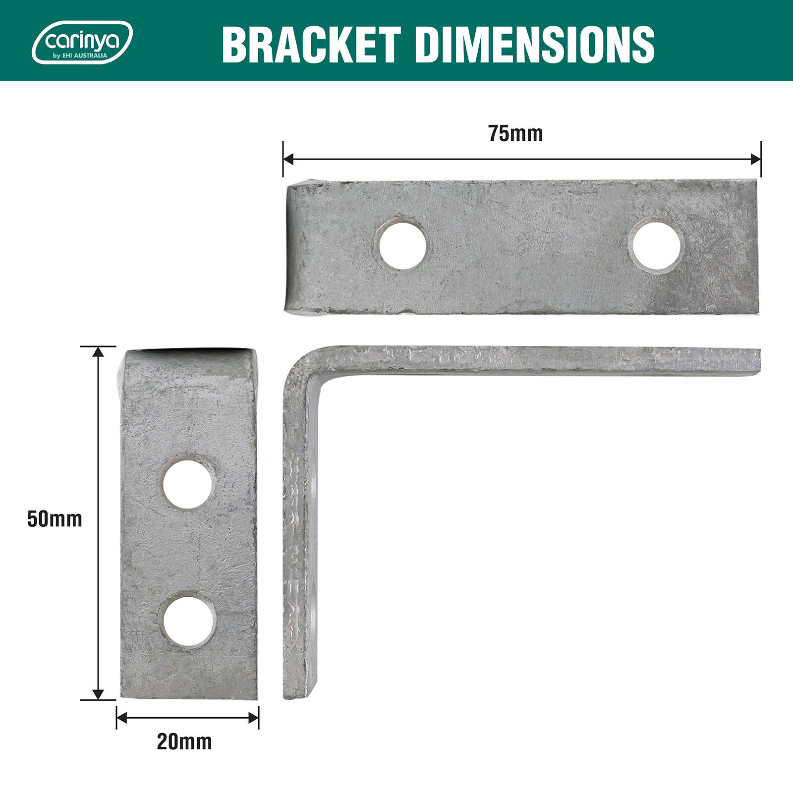 Carinya 75 x 50mm Galvanised Angle Bracket - 4 Pack