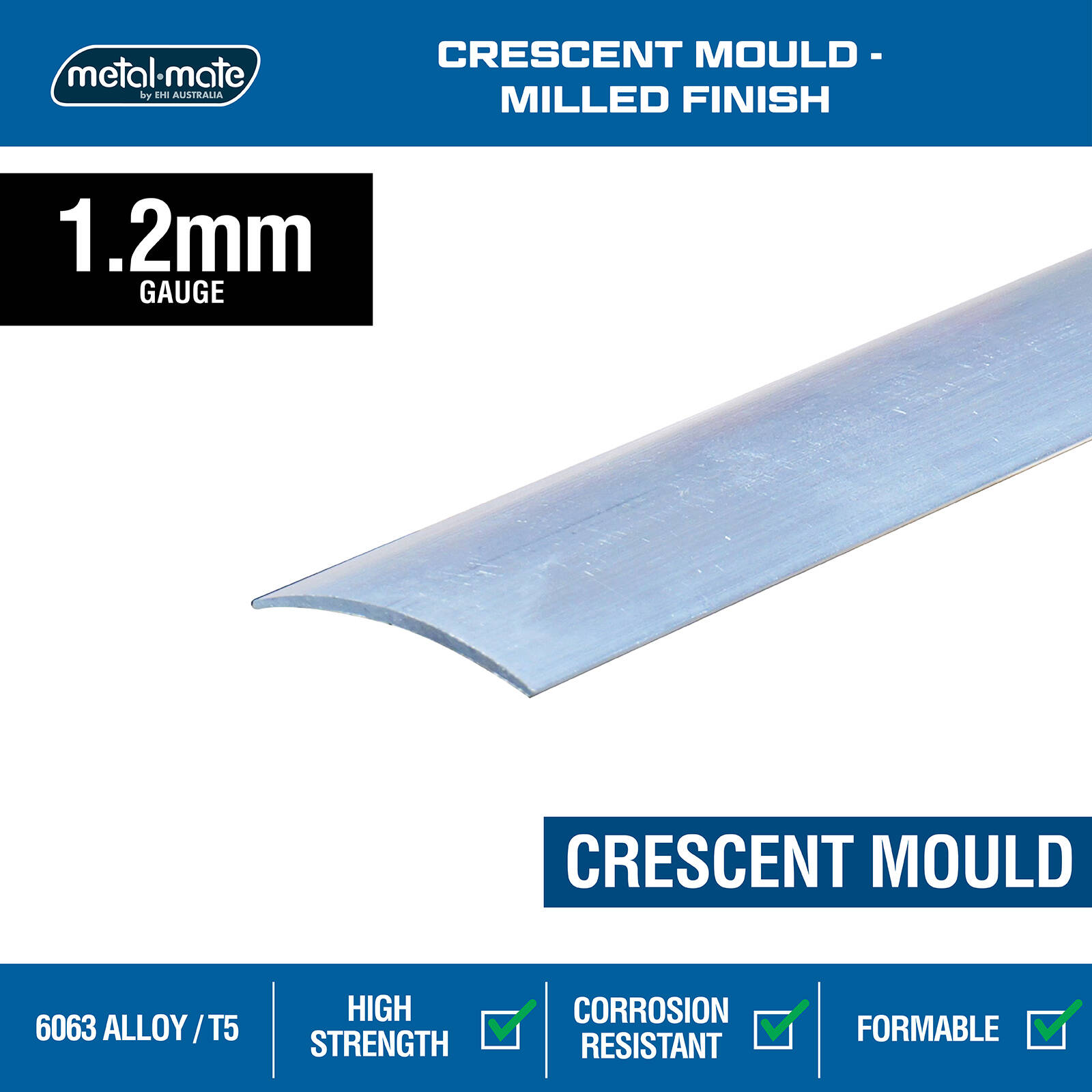 Metal Mate 28.5 x 4.75mm 1M Aluminium Crescent Mould - 1m 3 Metal Mate 28.5 x 4.75mm 1M Aluminium Crescent Mould - 1m