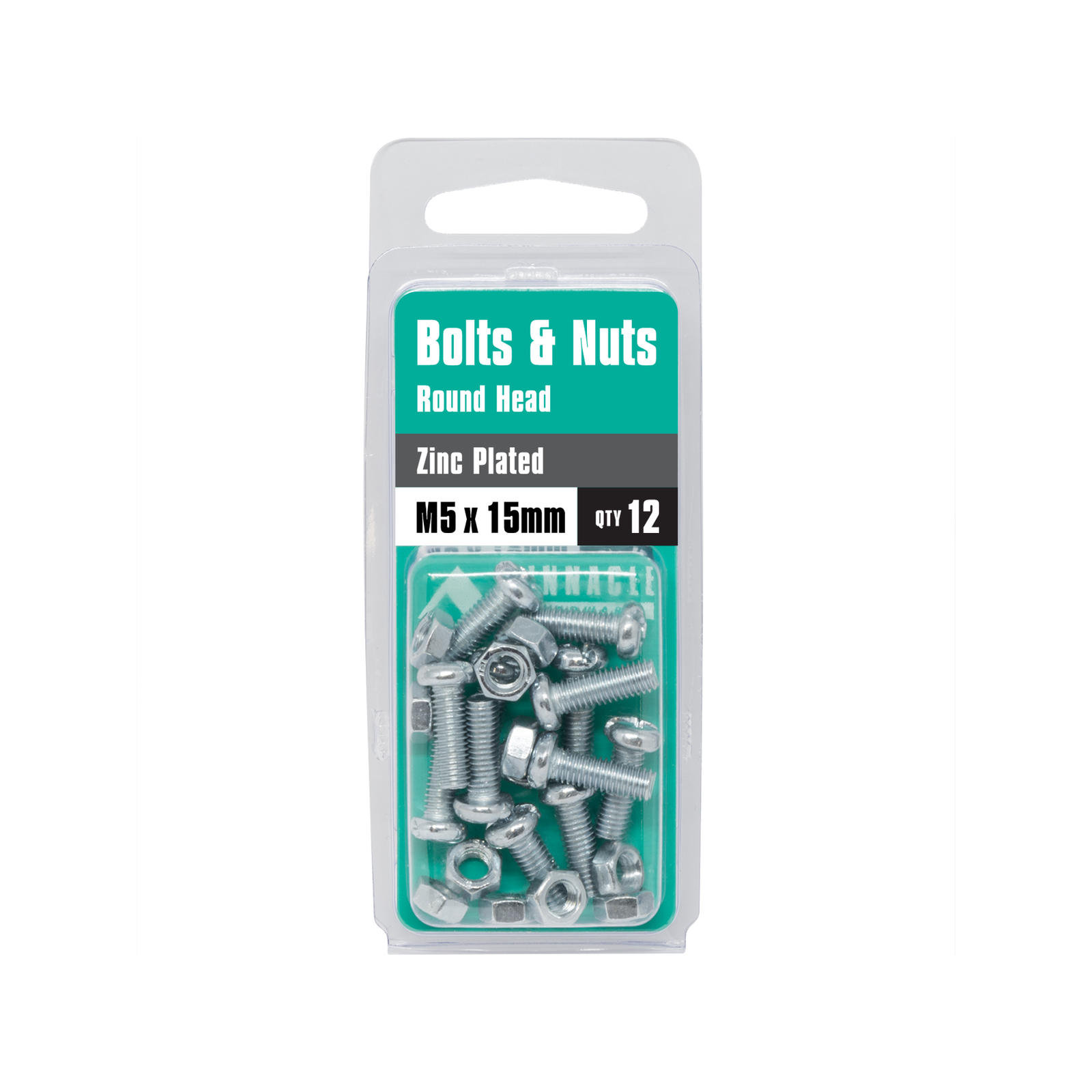 Pinnacle M5 x 15mm Zinc Plated Round Head Bolts And Nuts - 12 Pack