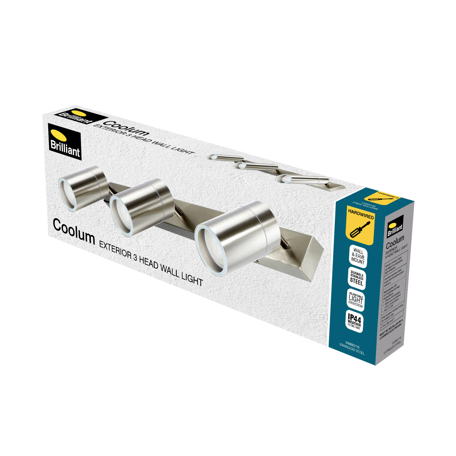 Brilliant Stainless Steel Coolum Exterior 3 Head Wall Light 5 Brilliant Stainless Steel Coolum Exterior 3 Head Wall Light