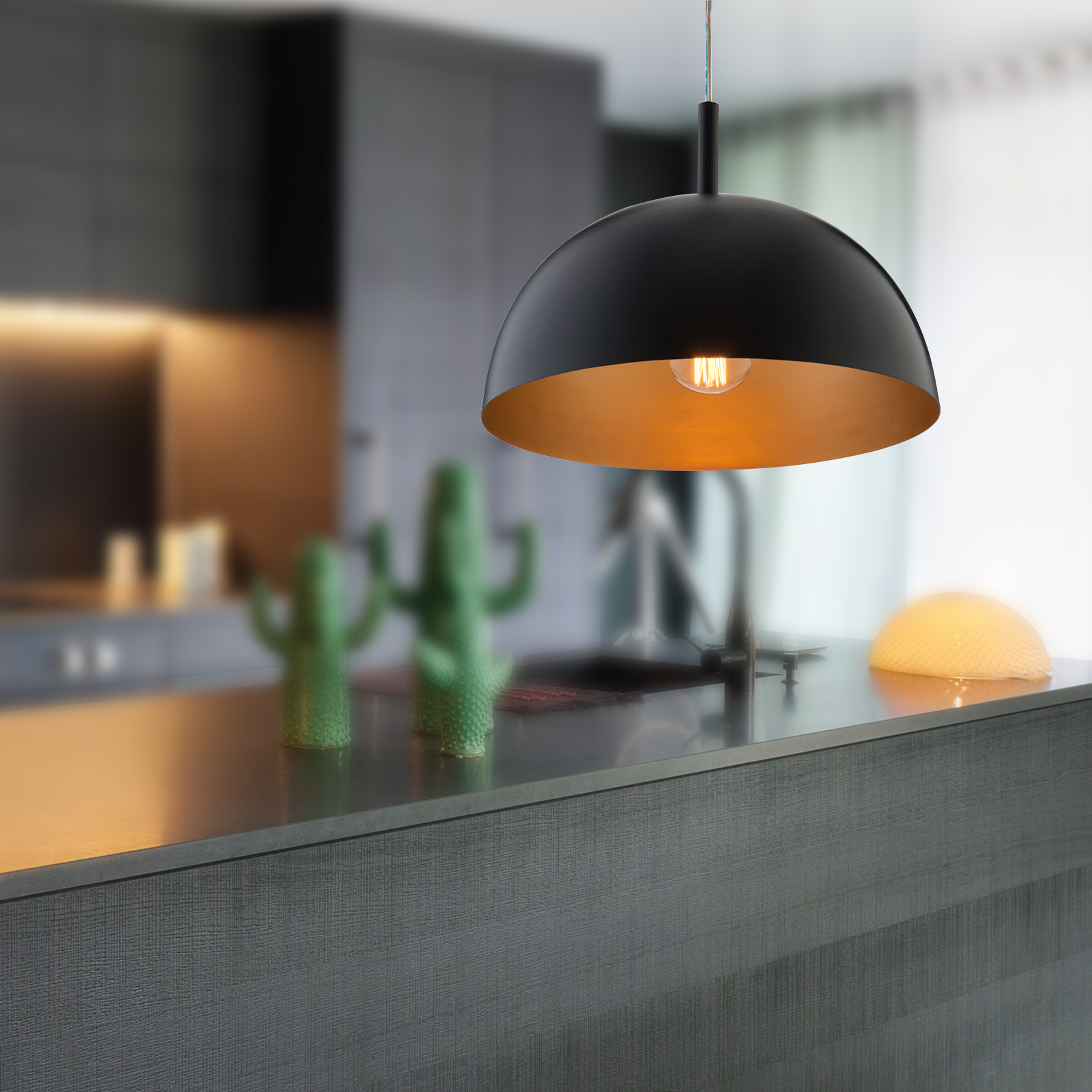 Verve Design 60W Black and Gold Metal Dome Pendant Light 3 Verve Design 60W Black and Gold Metal Dome Pendant Light