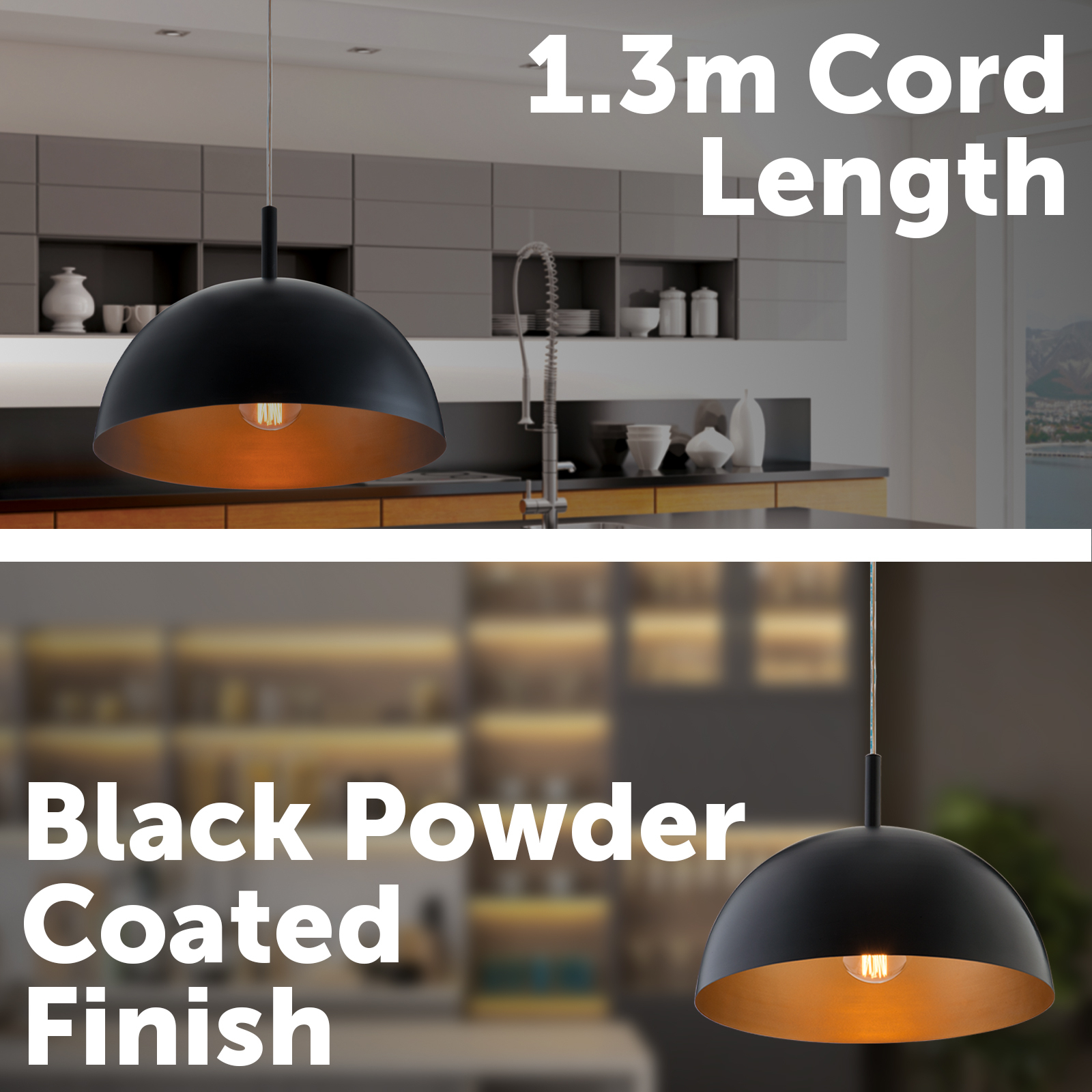 Verve Design 60W Black and Gold Metal Dome Pendant Light 5 Verve Design 60W Black and Gold Metal Dome Pendant Light