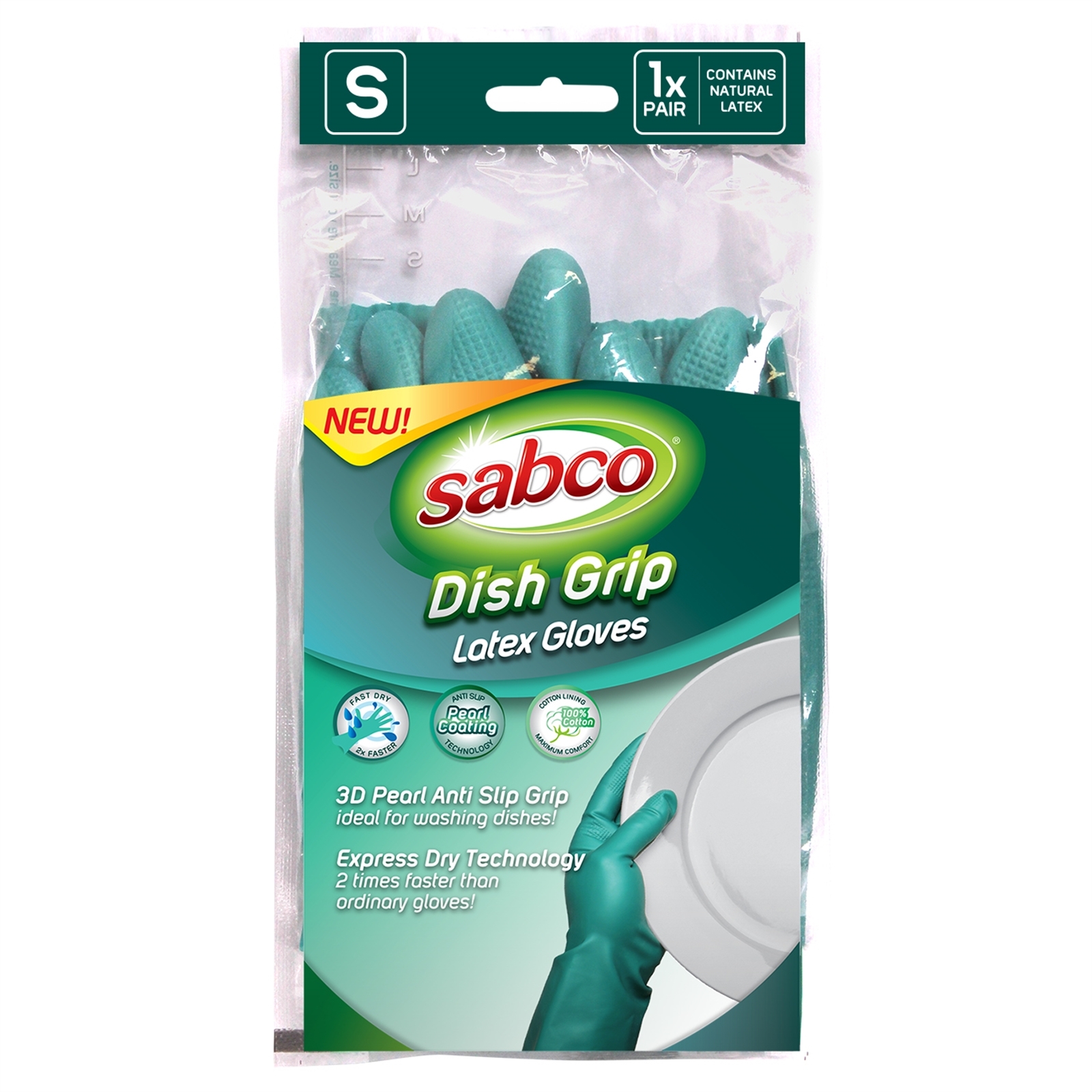 Sabco Small Dish Grip Latex Gloves - 1 Pair - Small
