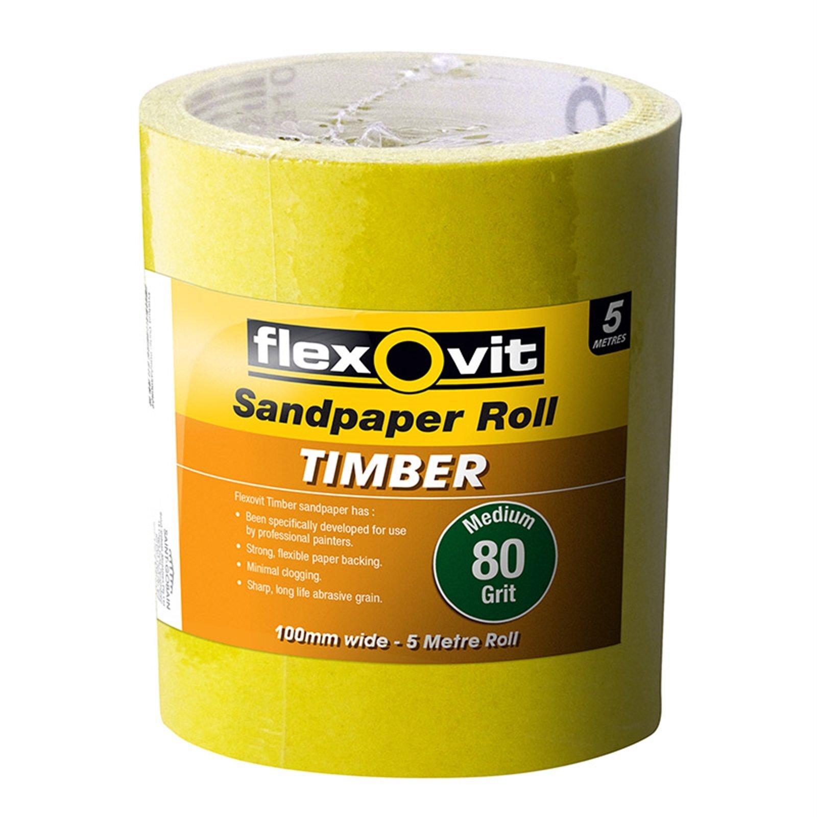 Flexovit 115mm x 5m 80 Grit Timber Sandpaper Roll