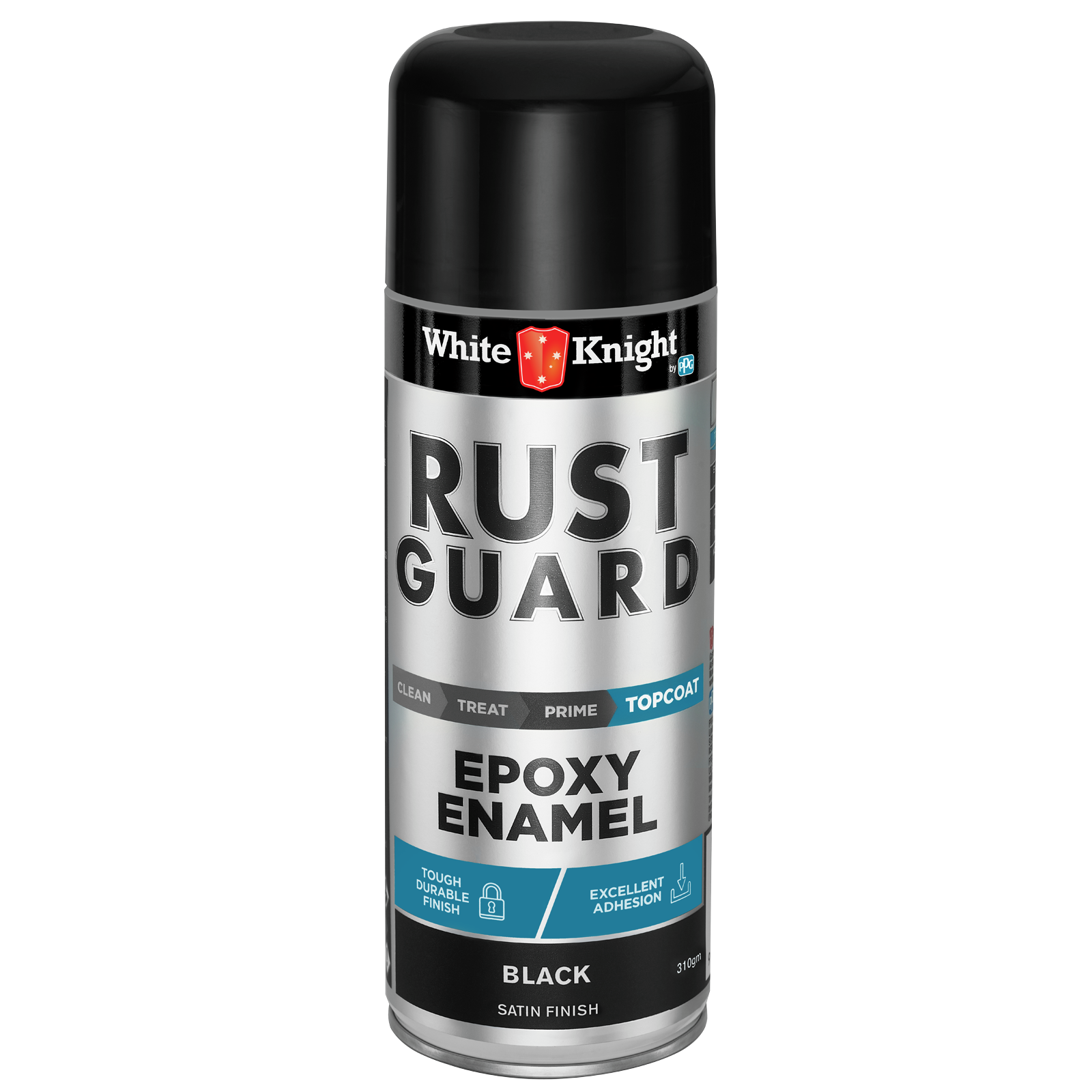 White Knight Rust Guard 310g Satin Black Epoxy Enamel Spray Paint