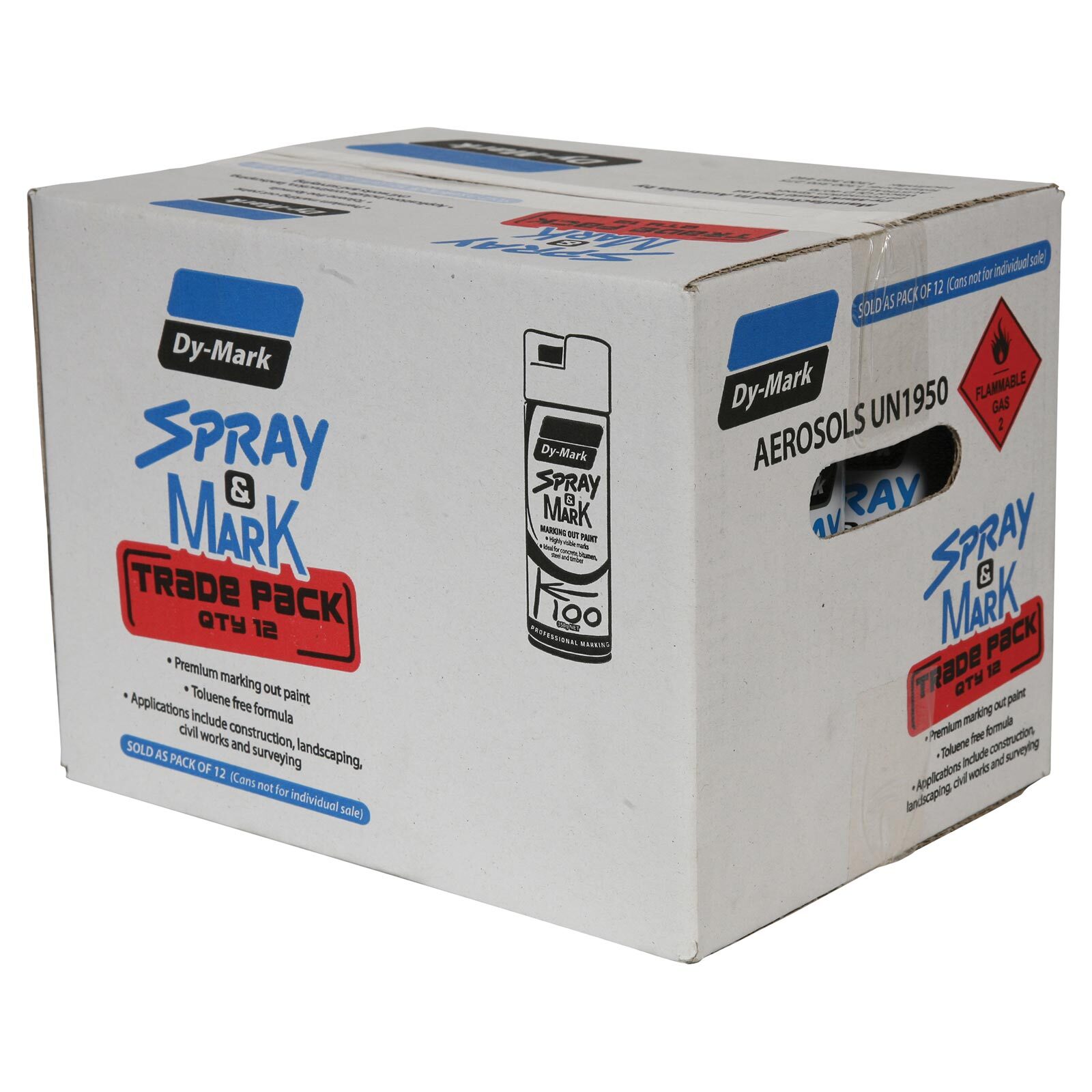 Dy-Mark 350g White Spray & Mark Paint Trade Pack - 12 Pack