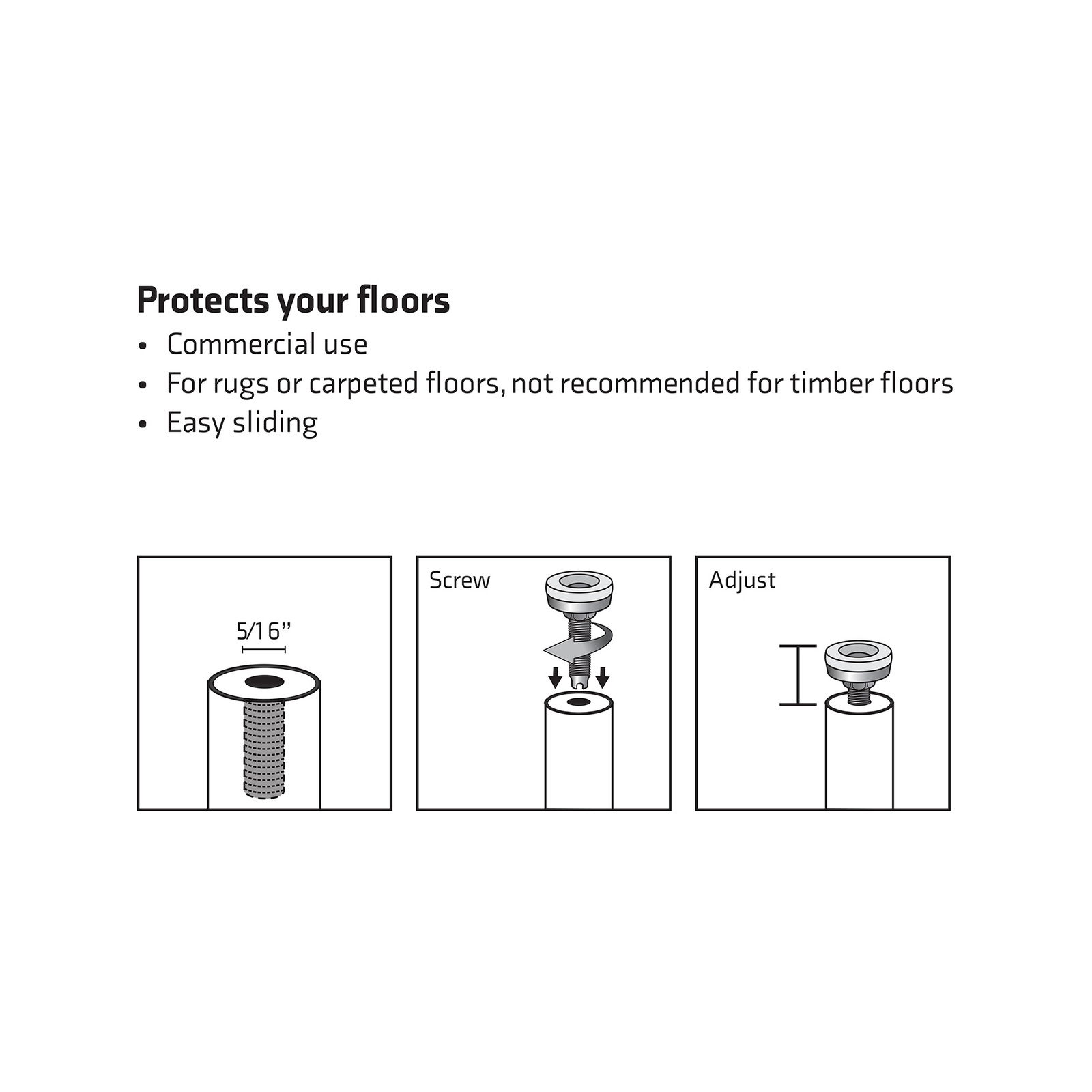 Surface Gard 5/16 x 1-1/12" Black Thread Adjustable Glide 4 Surface Gard 5/16 x 1-1/12" Black Thread Adjustable Glide