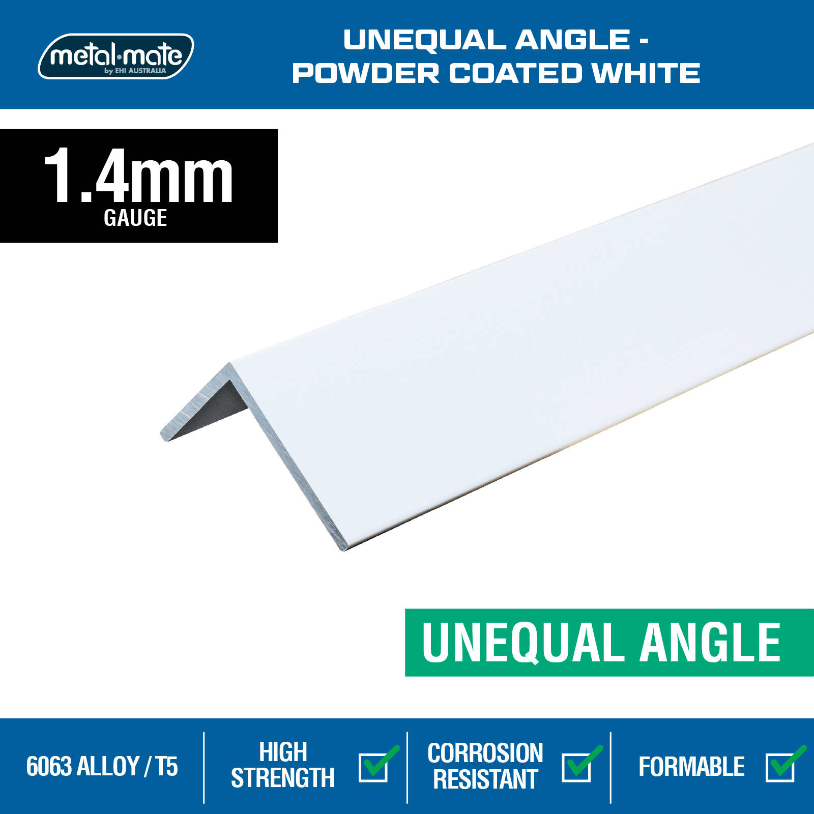 Metal Mate 20 x 12 x 1.4mm 3m White Aluminium Unequal Angle 3 Metal Mate 20 x 12 x 1.4mm 3m White Aluminium Unequal Angle