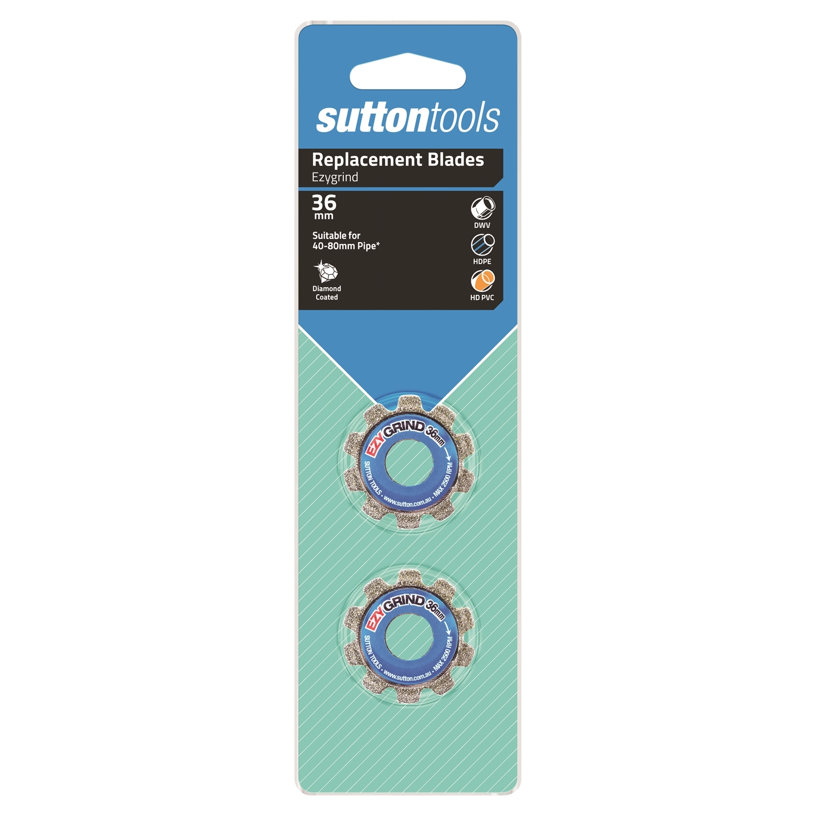 Sutton 36mm Ezygrind PVC / HDPE Pipe Cutter Blades - 2 Pack