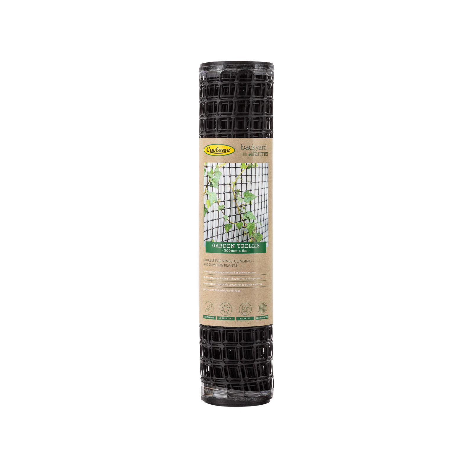 Backyard Farmer 6.0 x 0.5m x 25mm Black Plastic Trellis