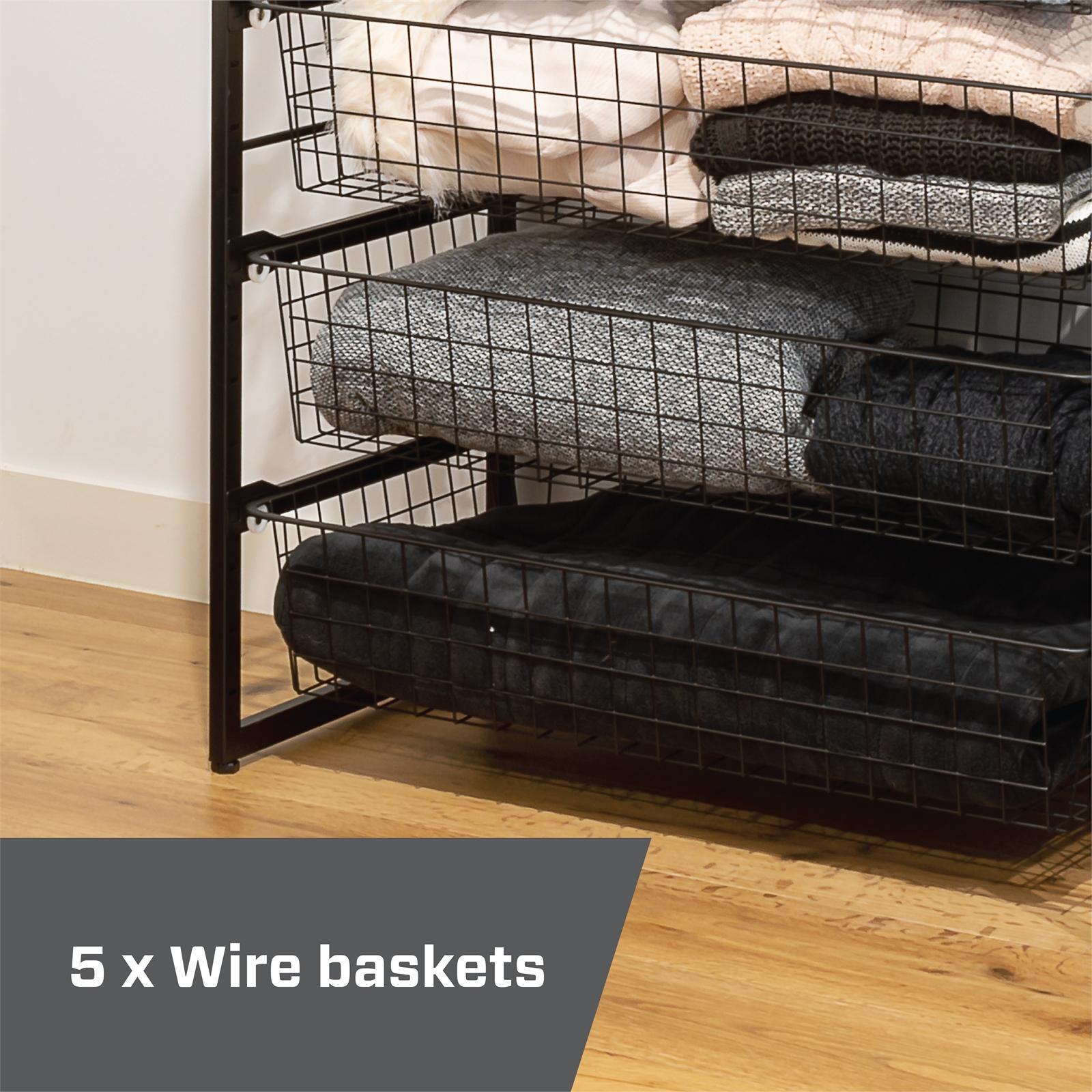 Pinnacle 1100 x 750 x 460mm Black 5 Basket Wardrobe Storage Unit