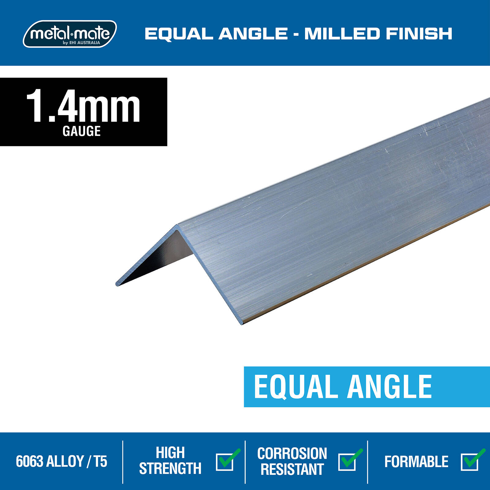 Metal Mate 40 x 40 x 1.4mm 3m Aluminium Equal Angle - Silver 3 Metal Mate 40 x 40 x 1.4mm 3m Aluminium Equal Angle - Silver