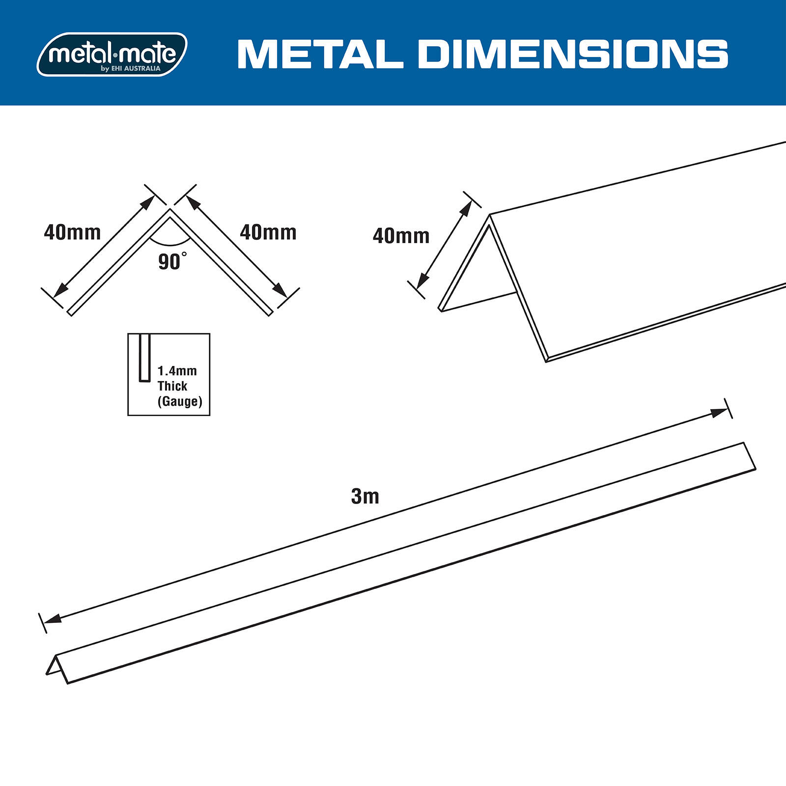 Metal Mate 40 x 40 x 1.4mm 3m Aluminium Equal Angle - Silver 4 Metal Mate 40 x 40 x 1.4mm 3m Aluminium Equal Angle - Silver