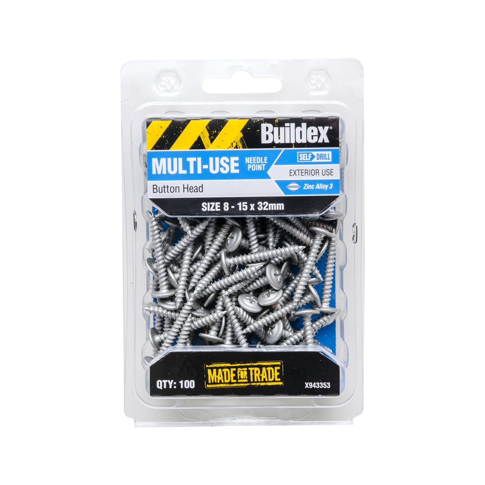 Buildex 8 - 15 x 32mm Button Head Needle Point Screws - 100 Pack