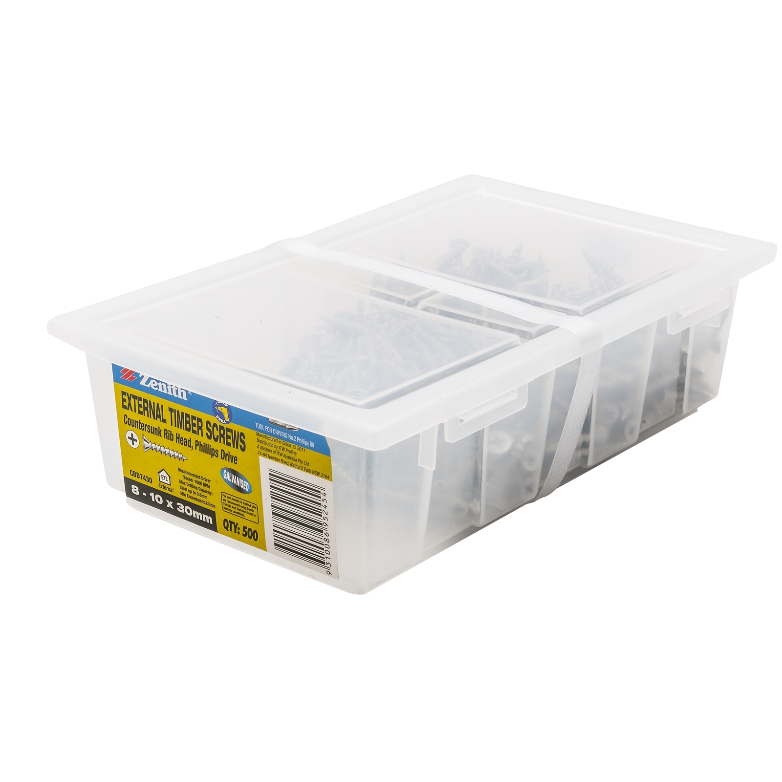 Zenith 8 - 10 x 30mm Galvanised Countersunk Rib Head Timber Screws - 500 Pack