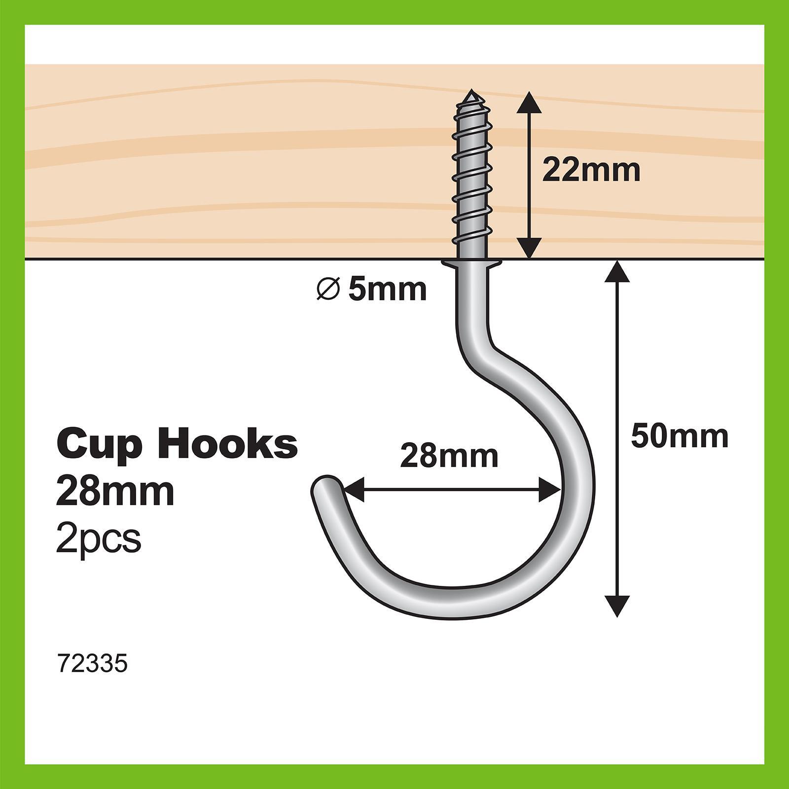 Everhang 28mm Zinc Plated Cup Hook - 2 Pack 5 Everhang 28mm Zinc Plated Cup Hook - 2 Pack
