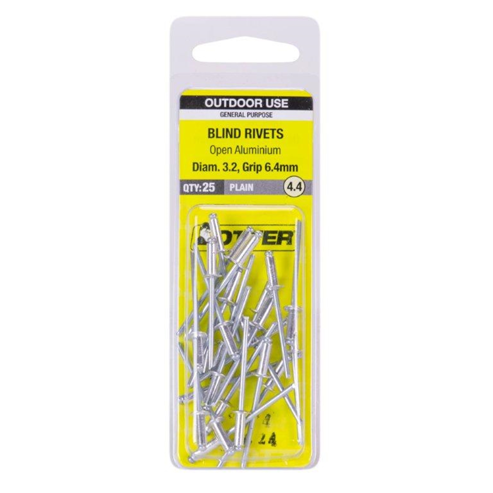 Otter 3.2 x 6.4mm Open Aluminium Blind Rivets - 25 Pack