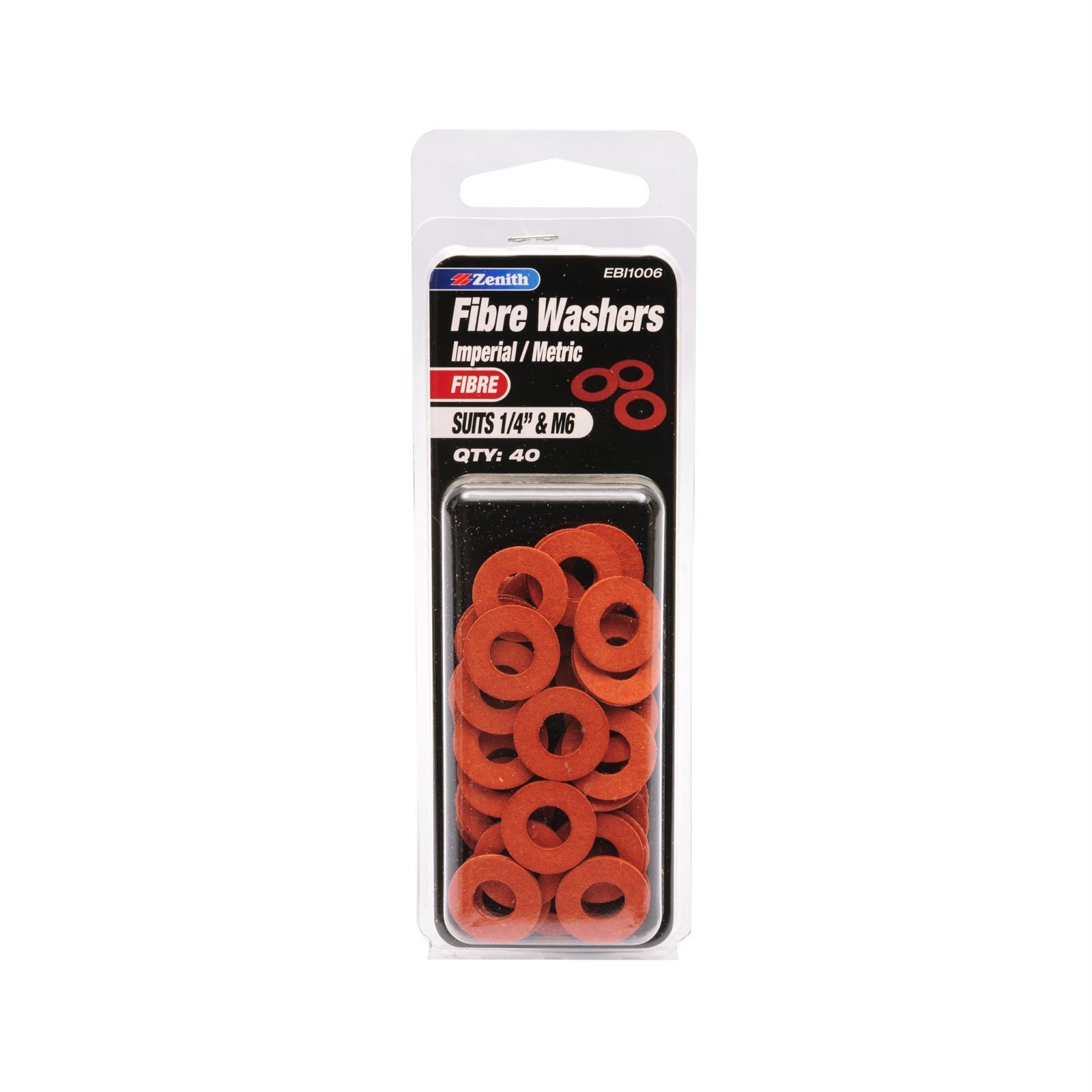 Zenith 1/4" And M6 Fibre Washer - 40 Pack
