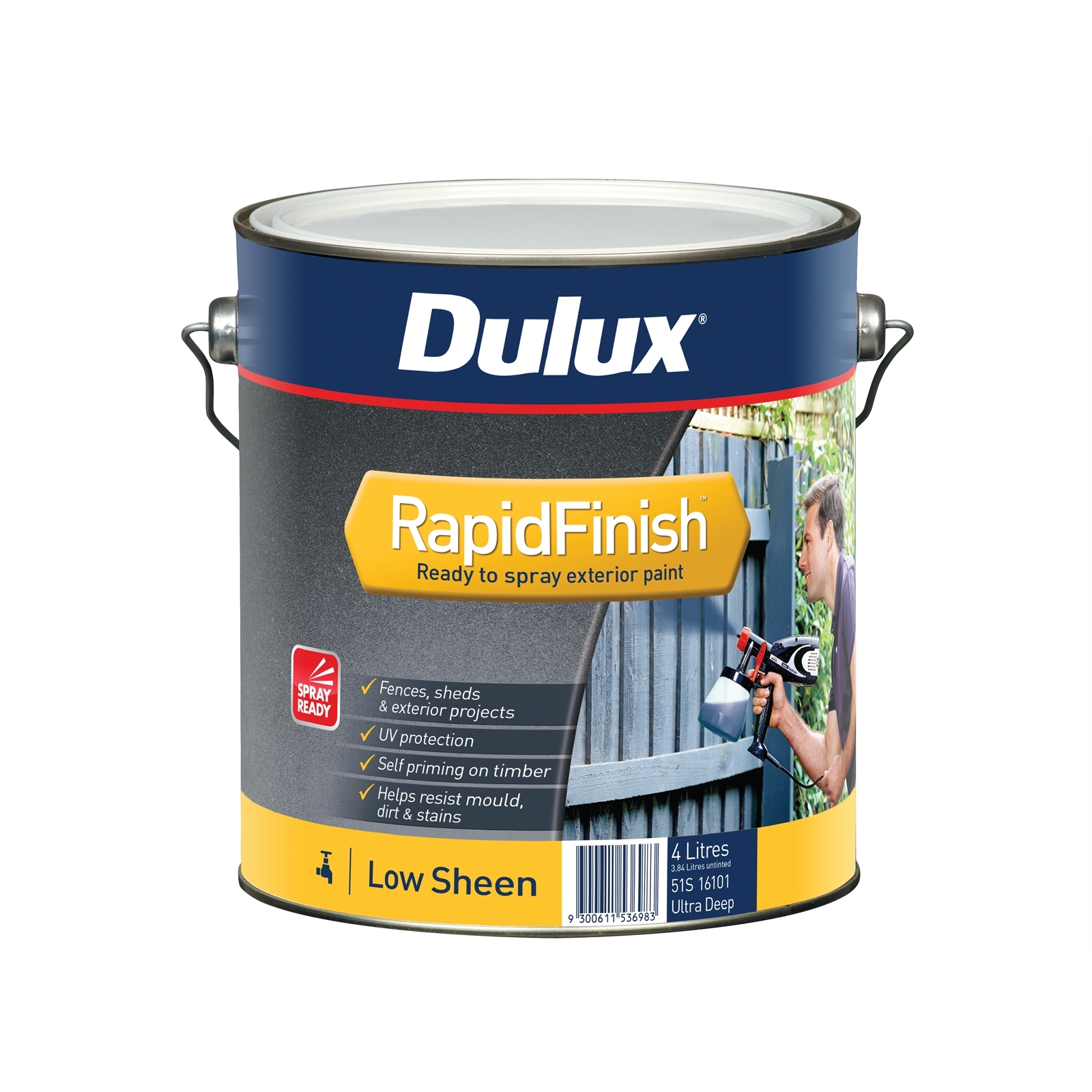 Dulux 4L Exterior Paint Rapid Finish Low Sheen Ultra Deep Base