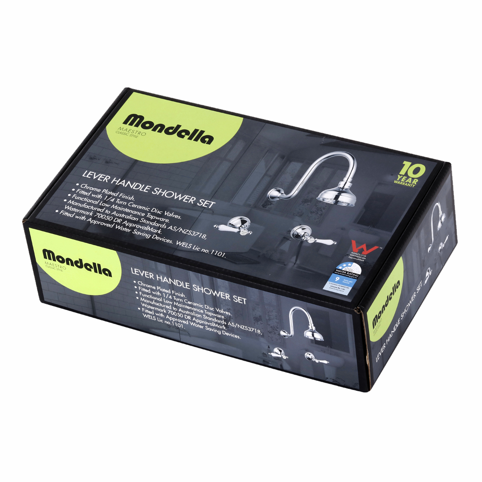 Mondella WELS 3 Star 9L/min Chrome Maestro Lever Handle Shower Set