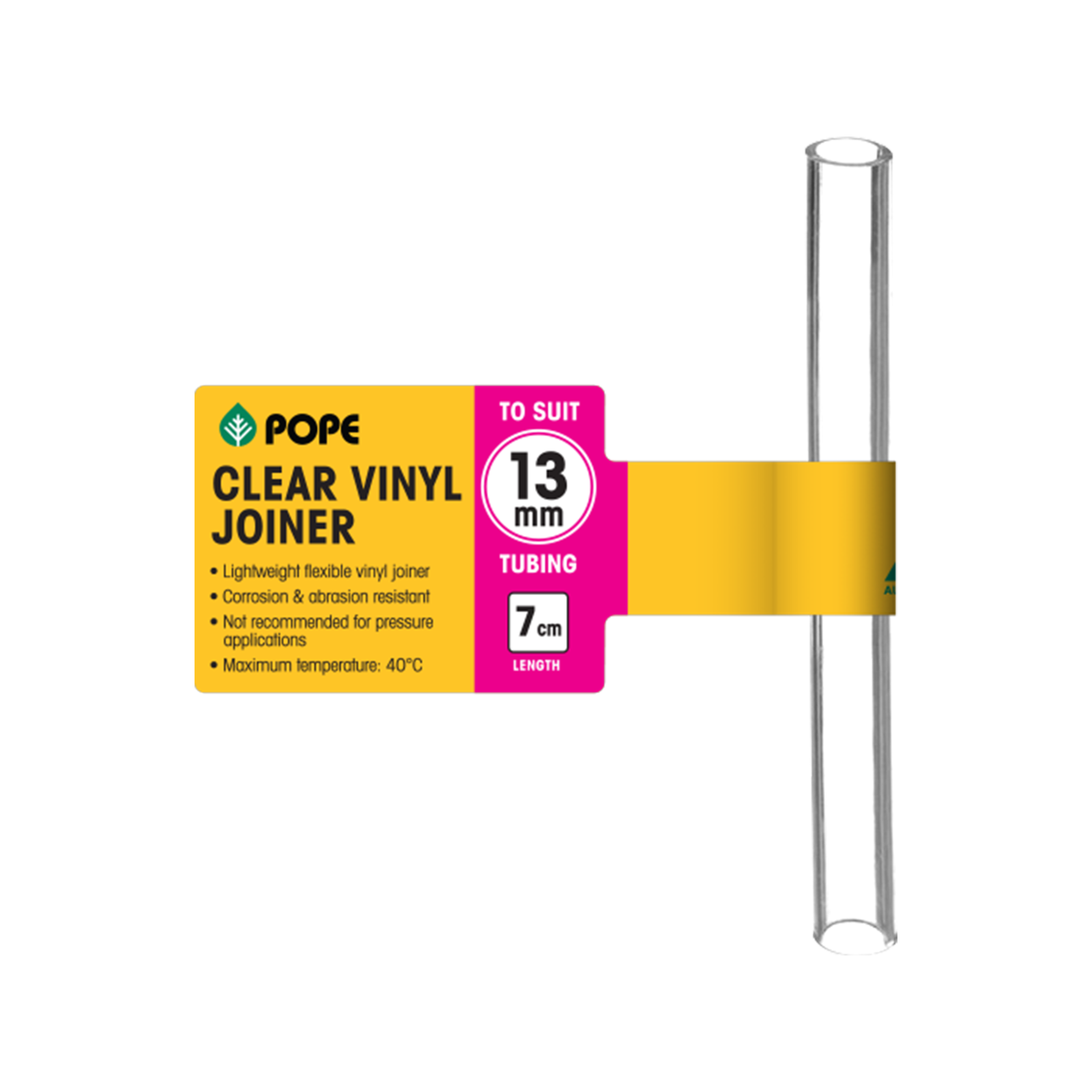 Pope 13mm x 7cm Clear Vinyl Tubing Joiner