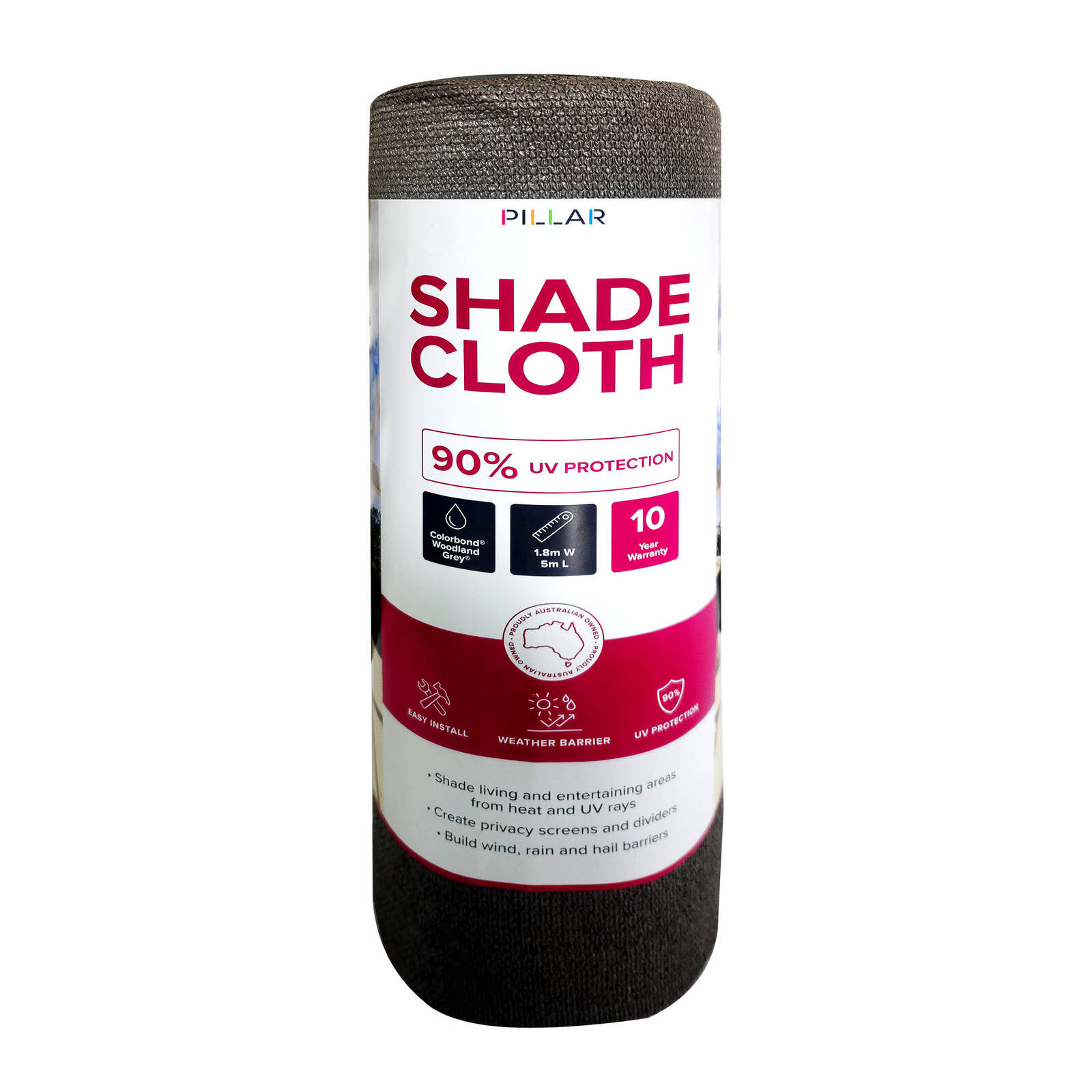 Pillar 1.83 x 10m Woodland Grey 90% Shade Cloth