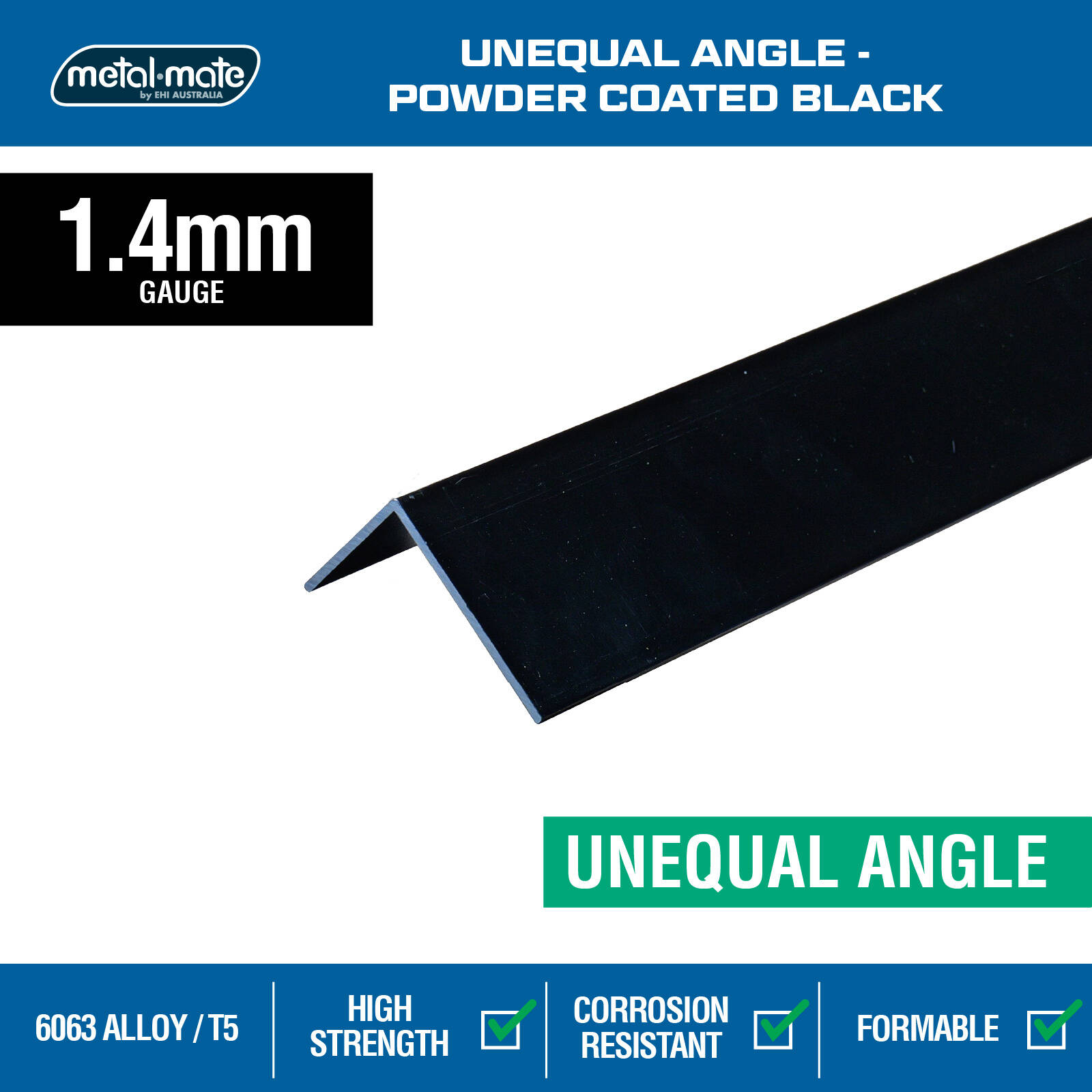 Metal Mate 20 x 12 x 1.4mm 3m Black Aluminium Unequal Angle 3 Metal Mate 20 x 12 x 1.4mm 3m Black Aluminium Unequal Angle