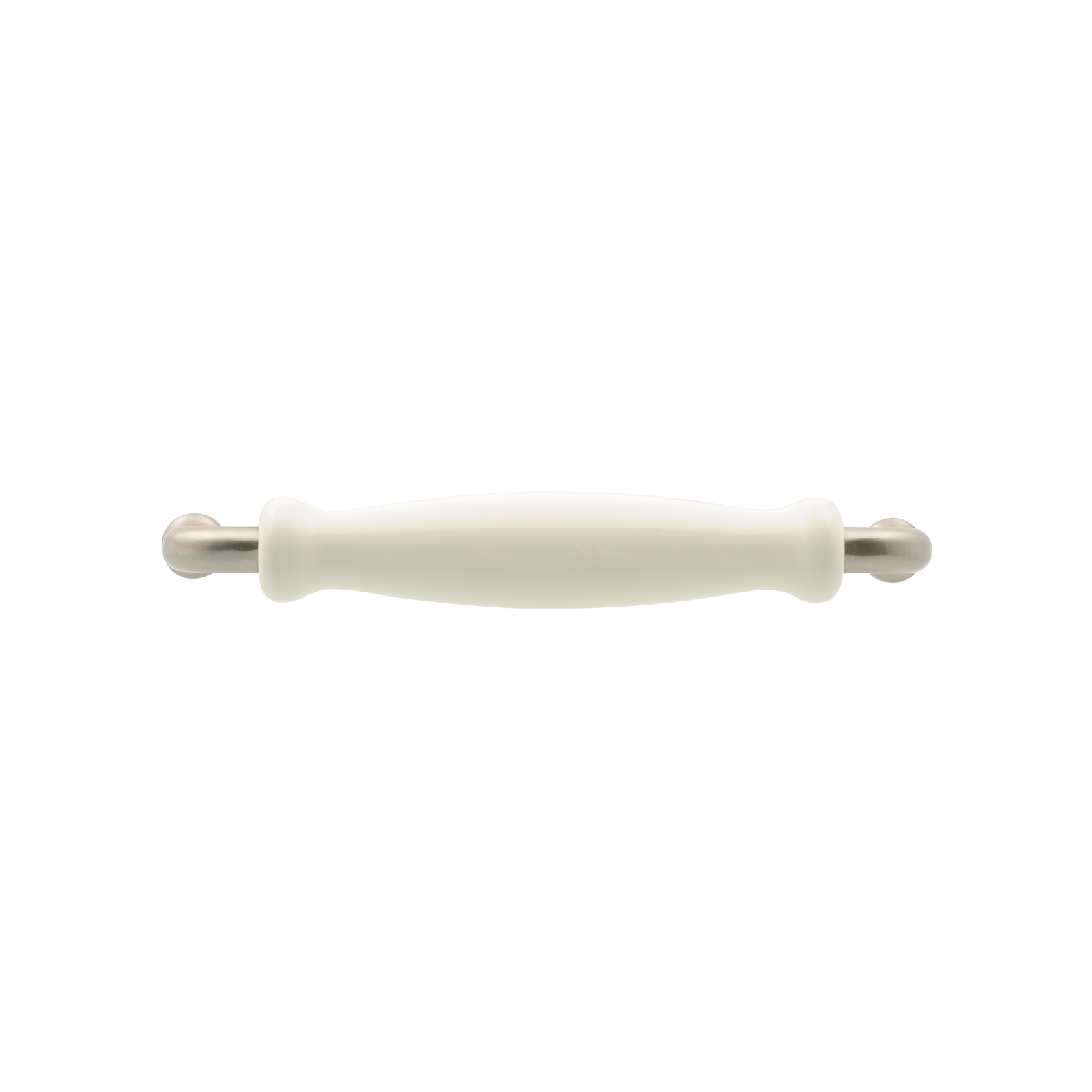 Prestige 128mm Brushed Nickel White Ceramic Handle - Card of 4 4 Prestige 128mm Brushed Nickel White Ceramic Handle - Card of 4
