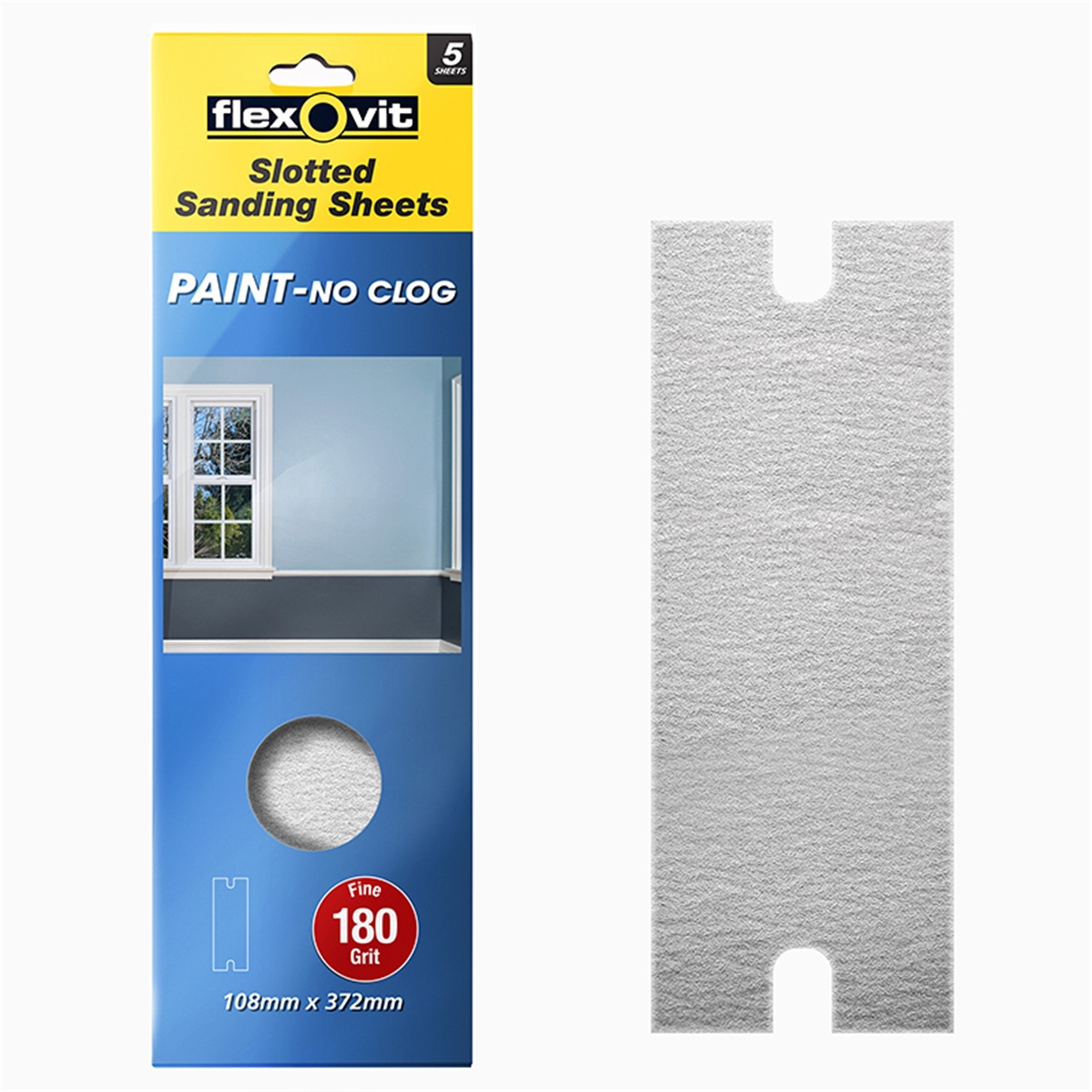 Flexovit 108 x 372mm Fine Finish Painted Surface Slotted Sanding Sheet - 5 Pack