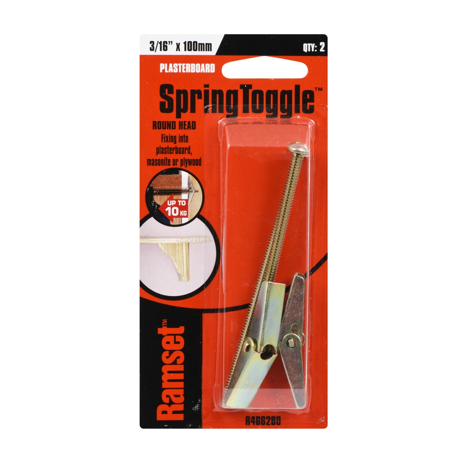 Ramset 3 / 16" x 100mm Round Head Spring Toggle - 2 Pack