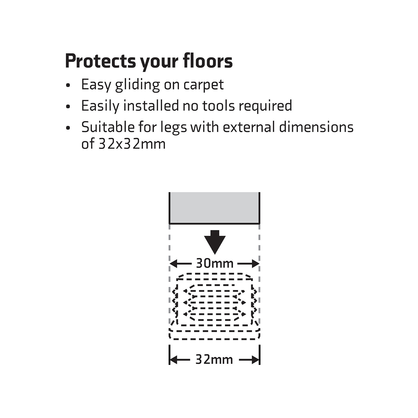 Surface Gard 32mm Black Square Plastic Internal Chair Tip - 4 Piece