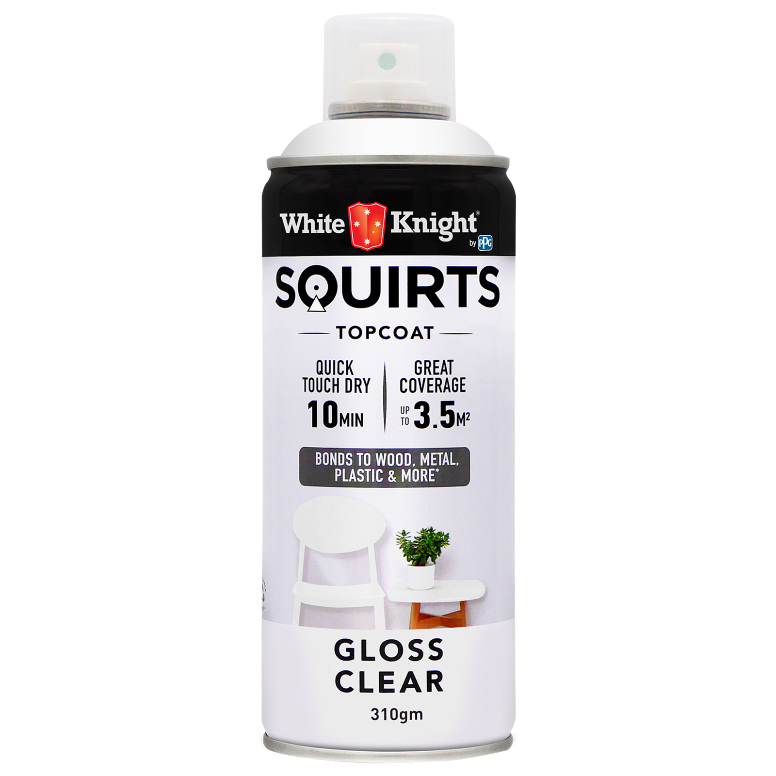 White Knight 310g Clear Gloss Squirts Spray Paint