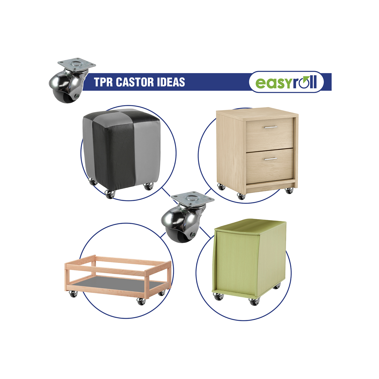 Easyroll 38mm 25kg Swivel Plate TPR Ball Wheel Castor