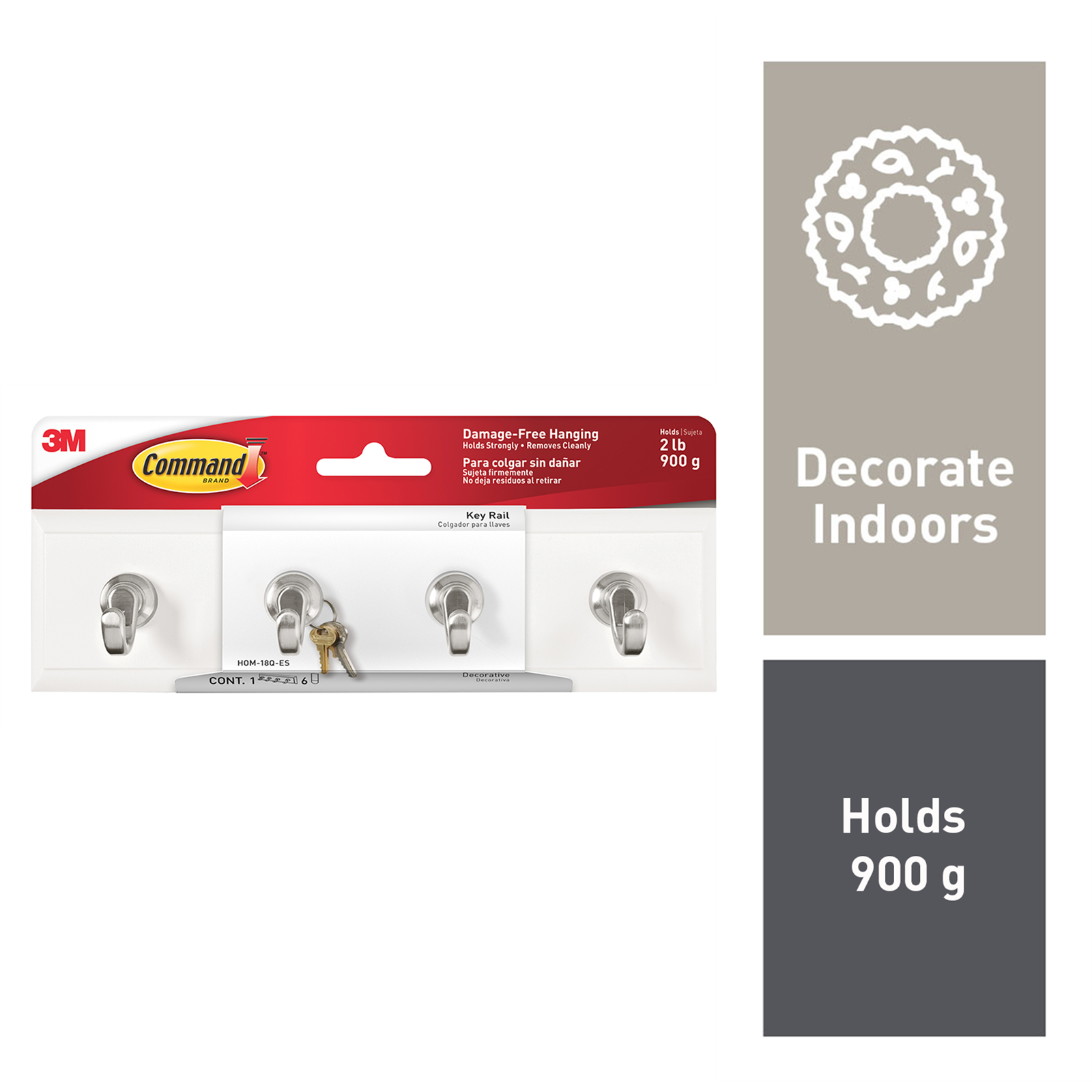 Command White Adhesive Key Rail Rack - 1 Pack