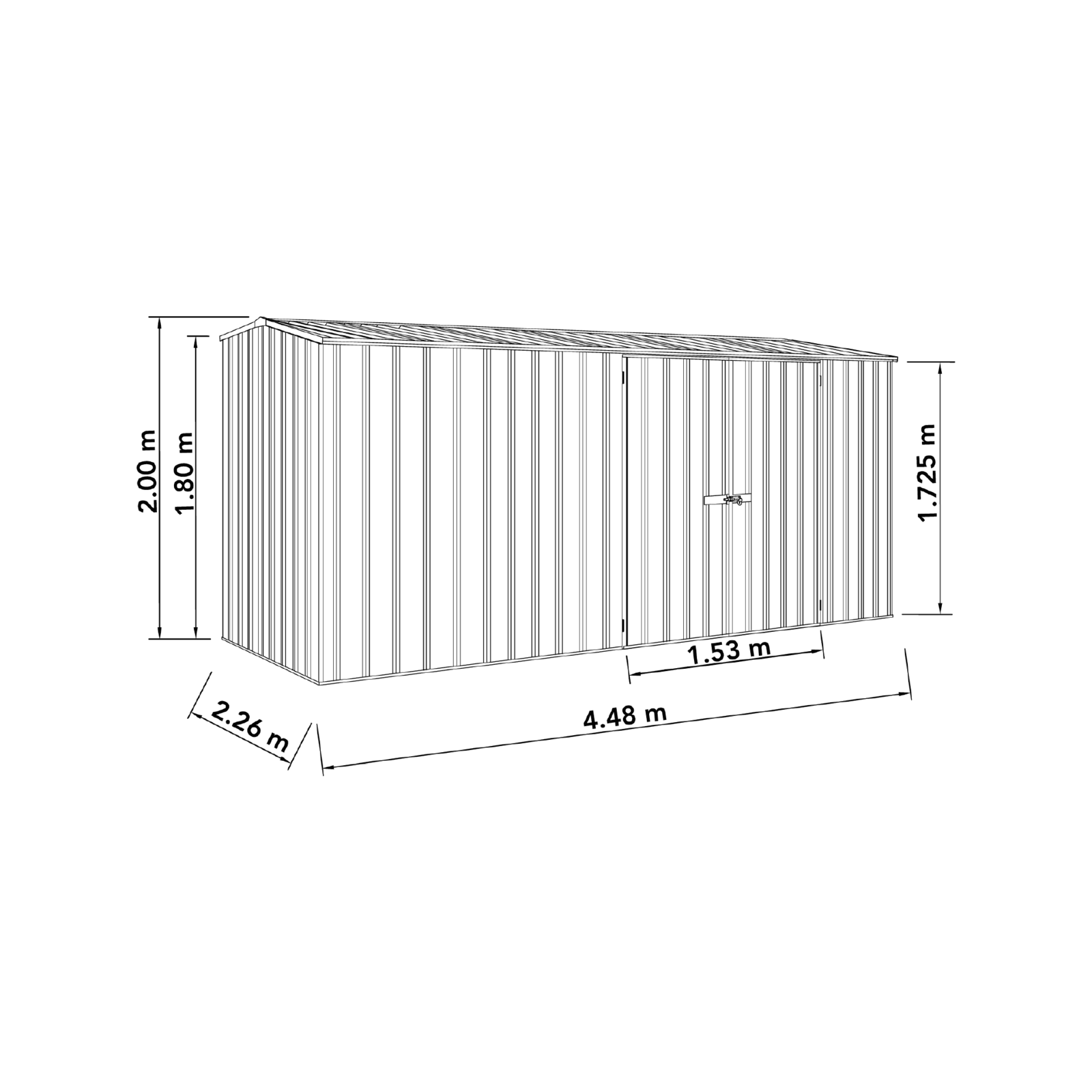 Absco Sheds 4.48 x 2.26 x 2.0m Woodland Grey Workshop Double Door Garden Shed