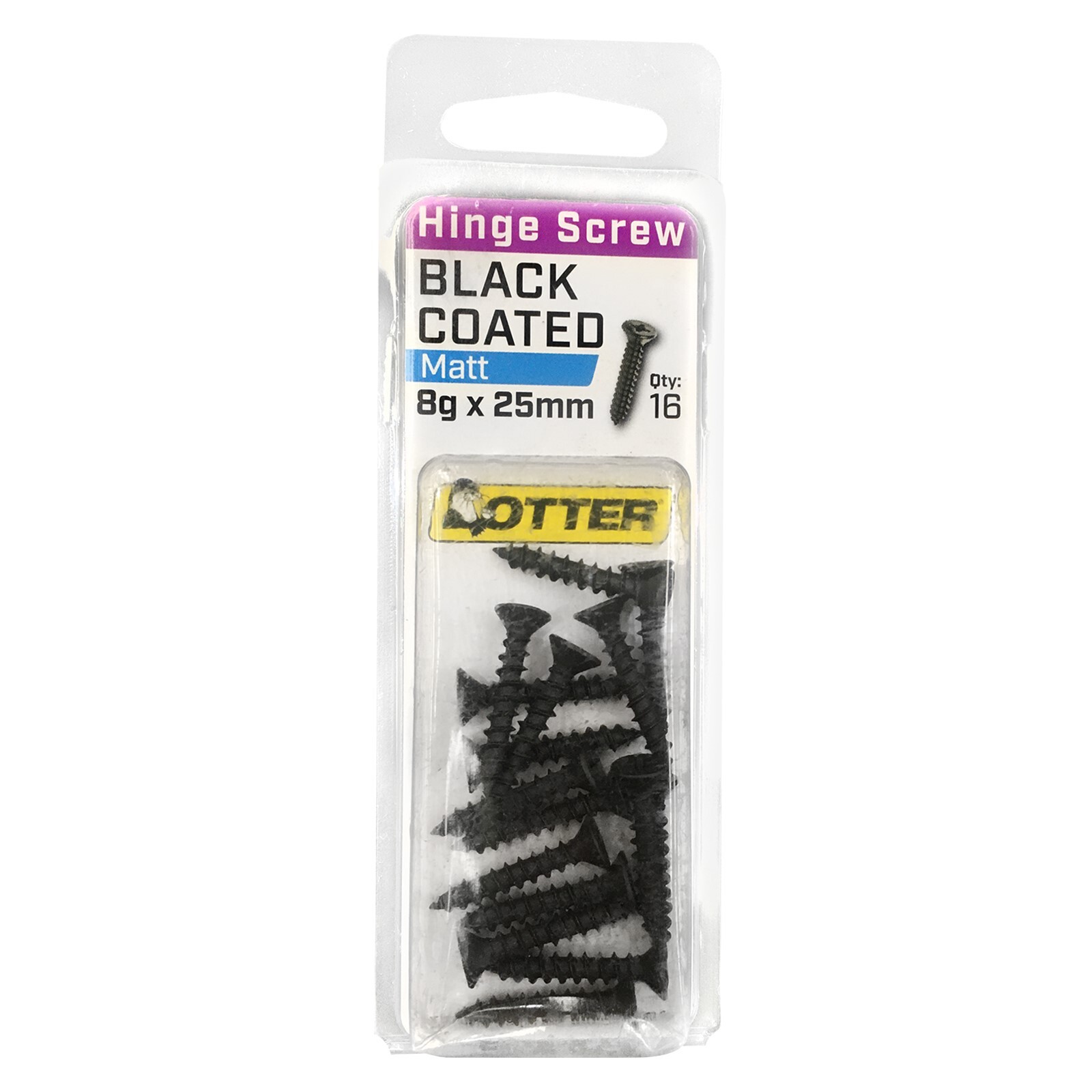 Otter 8 x 25mm Black Coated Hinge Screws - 16 Pack