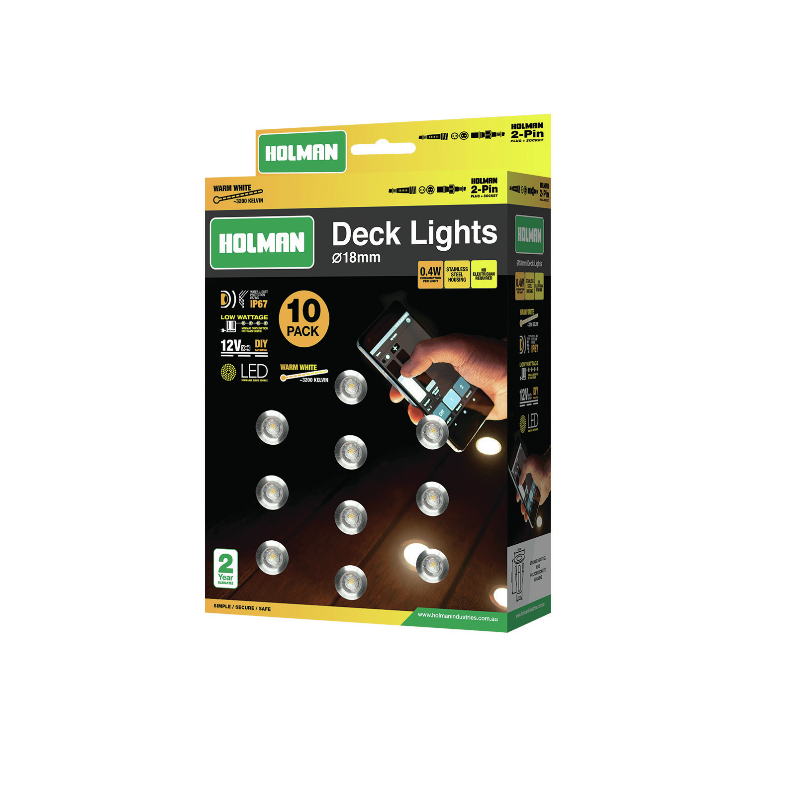 Holman 18mm Warm White Deck Light - 10 Pack 3 Holman 18mm Warm White Deck Light - 10 Pack