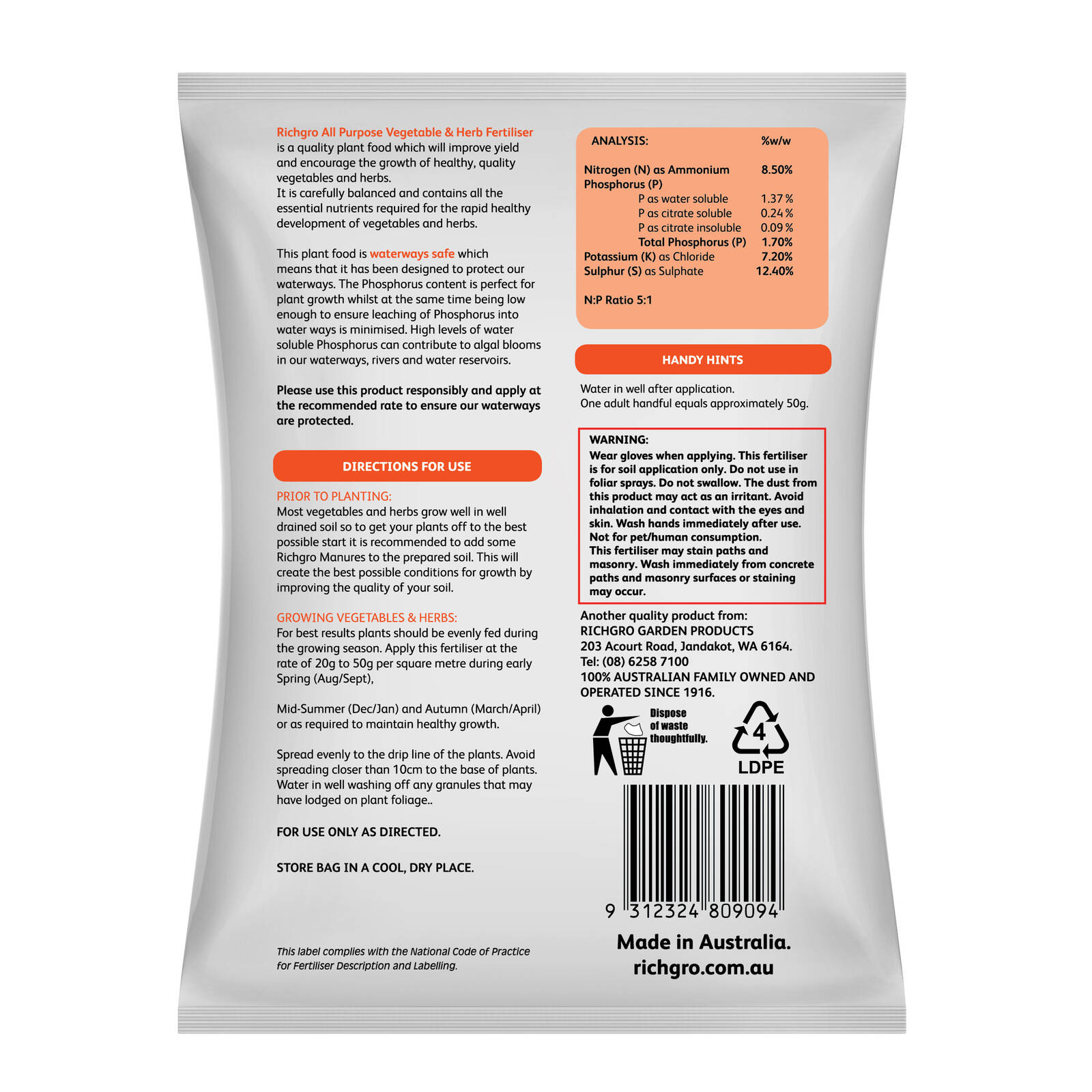 Richgro 2.5kg All Purpose Vegetable and Herb Fertiliser