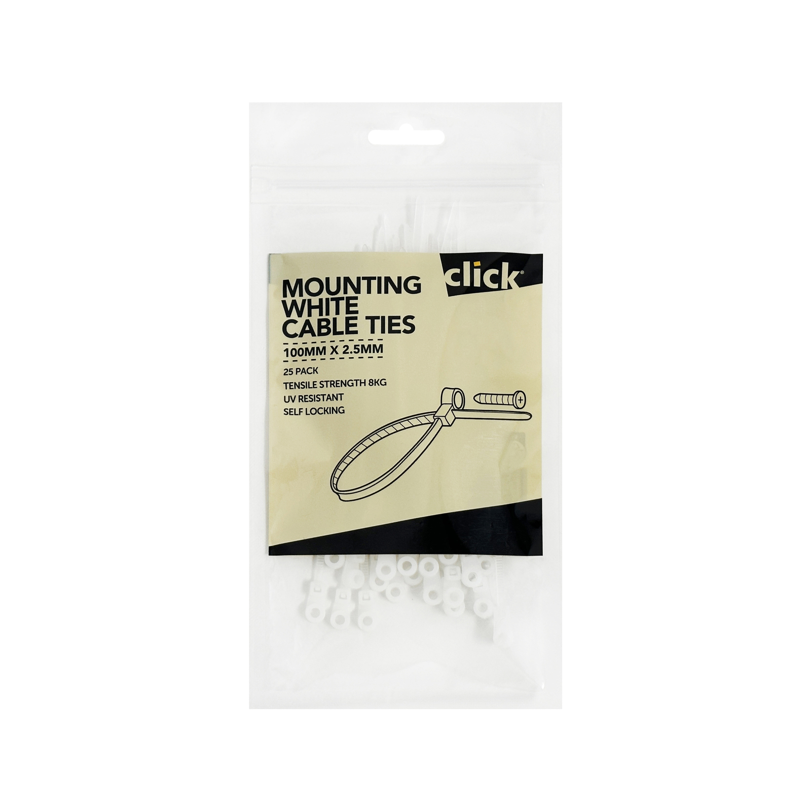 Click 100mm Mounting Cable Tie - 25 Pack