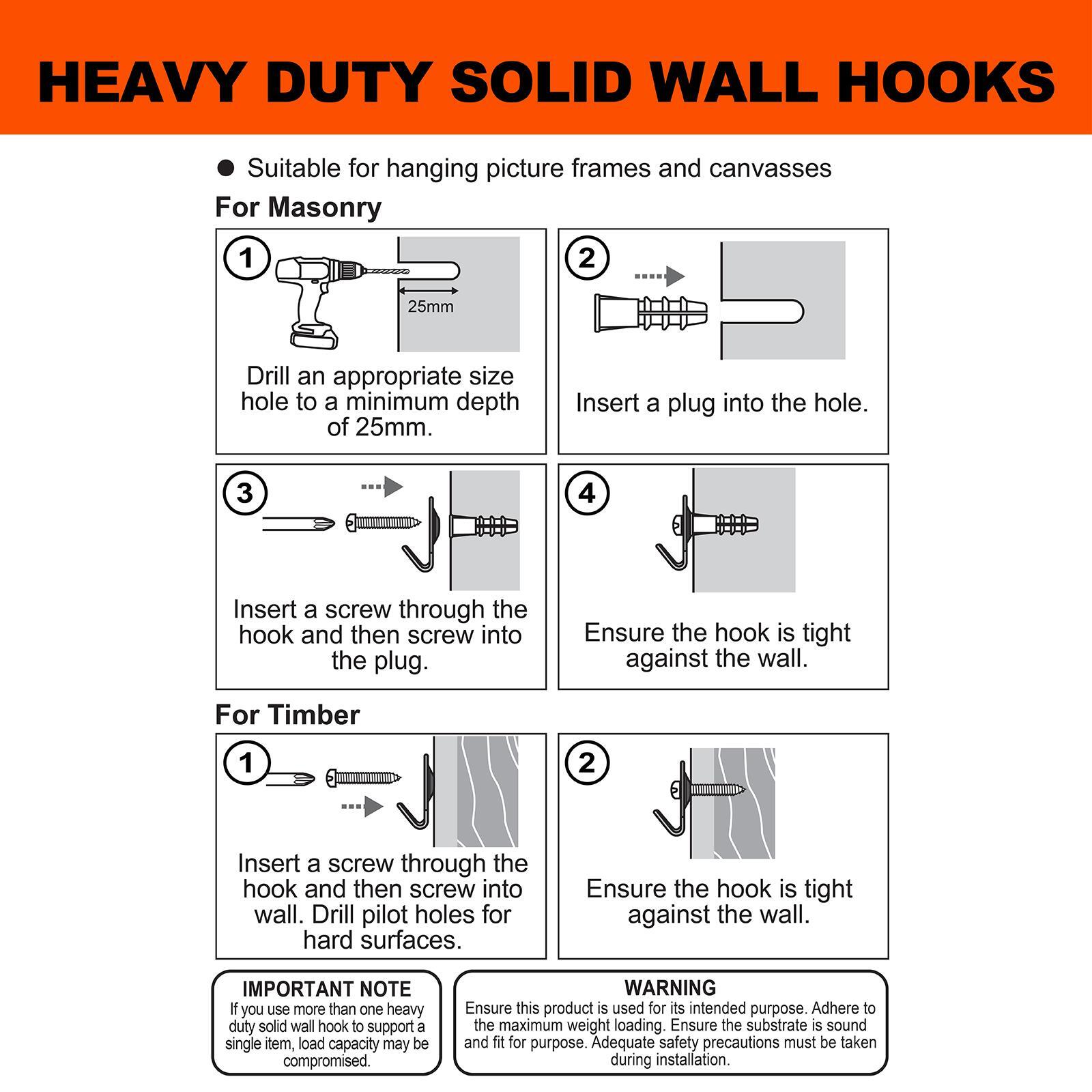 Everhang 20kg Heavy-Duty Solid Wall Picture Hanging Hook - 12 Pack